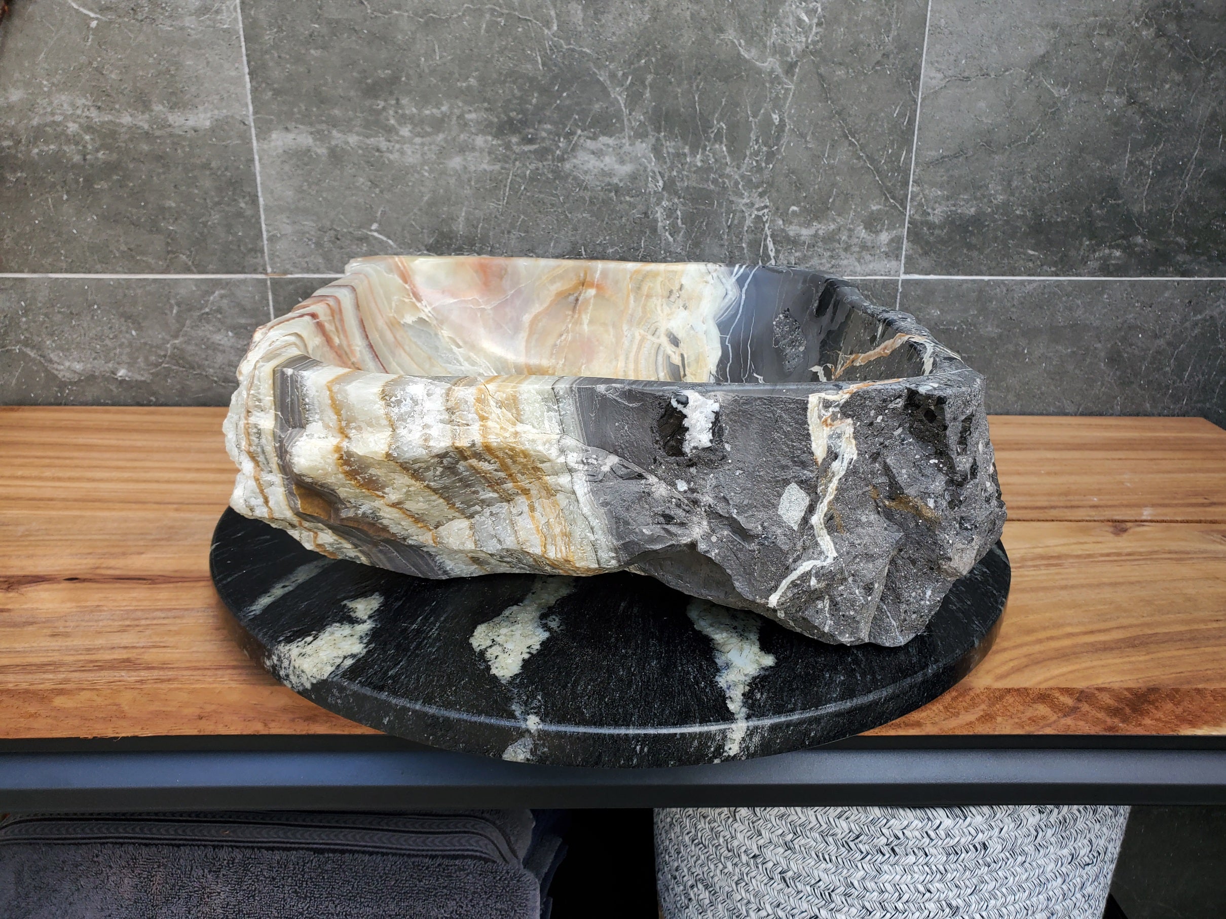 S30_25 Onyx Stone Vessel Bathroom Sink - 15 x 15 inch
