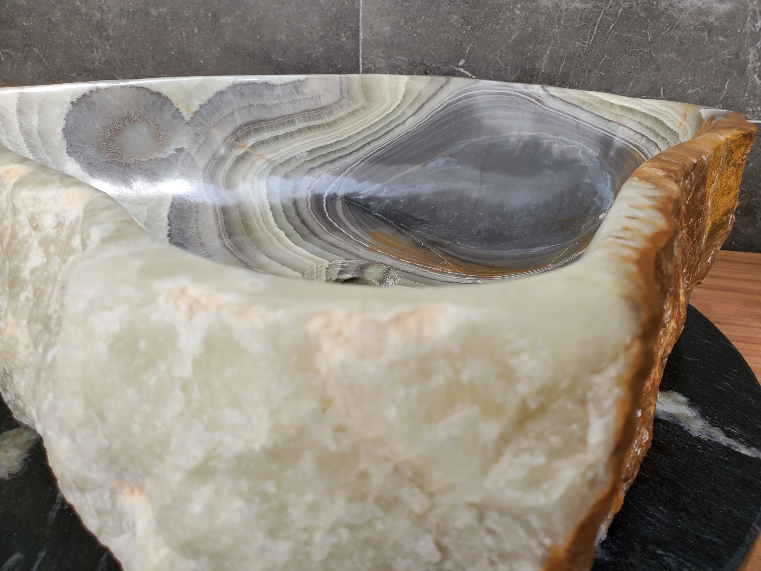 S30_34 Onyx Stone Vessel Bathroom Sink - 17.5 x 16.5 inch