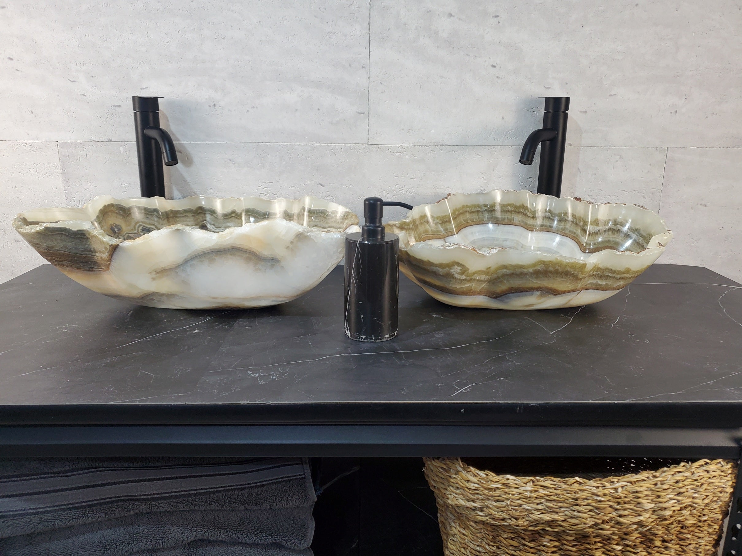 SET1036 Onyx Stone Master Bath Set of 2 (Two) Vessel Sinks