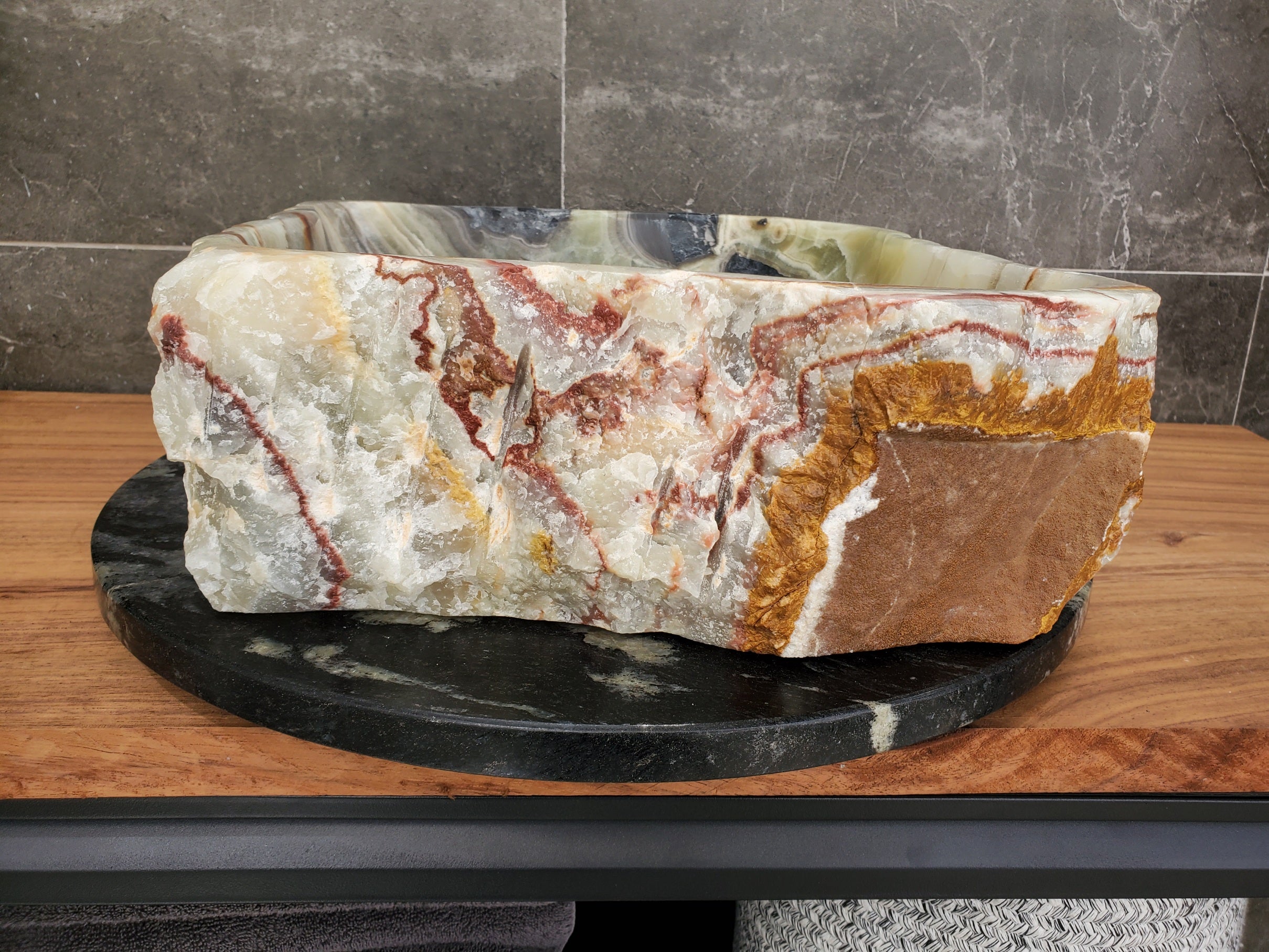 S31_13 Onyx Stone Vessel Bathroom Sink - 17.5 x 14.5 inch