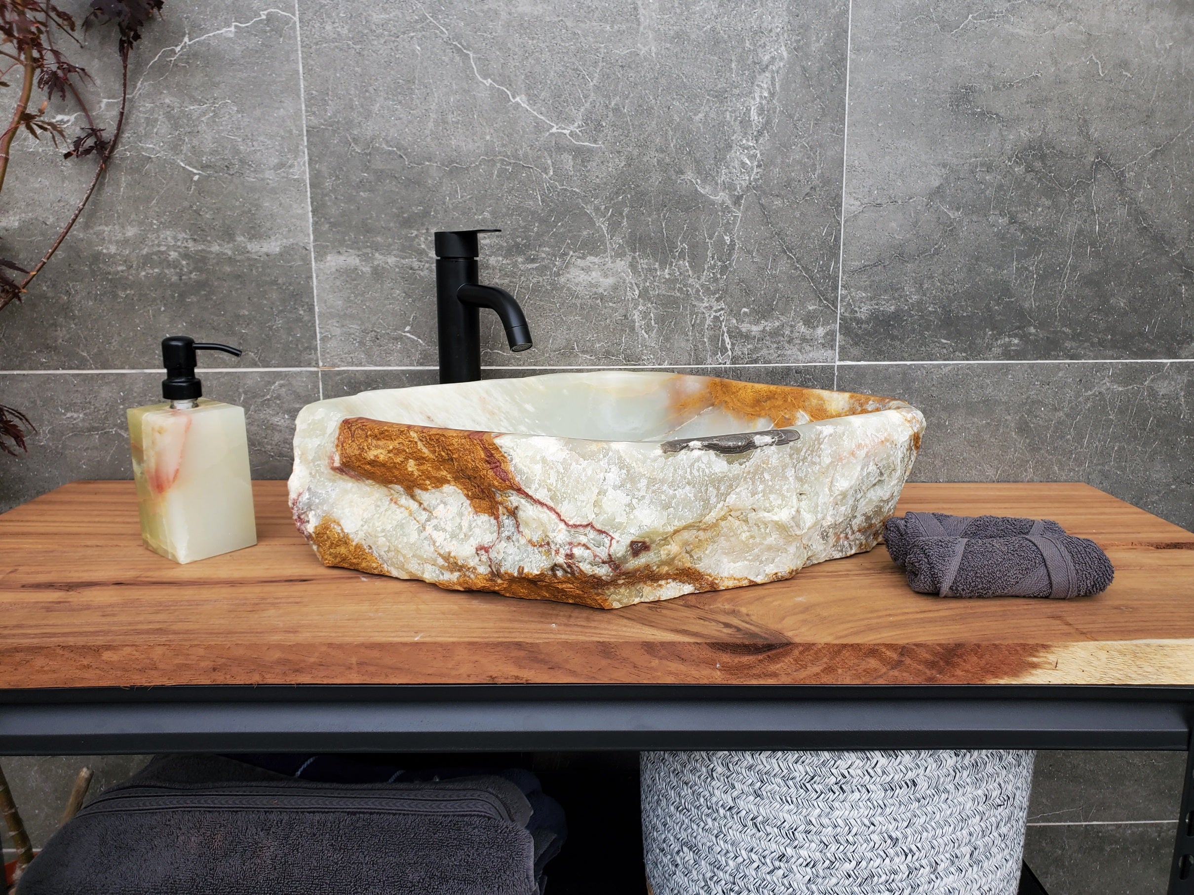 S30_28 Onyx Stone Vessel Bathroom Sink - 21 x 17 inch