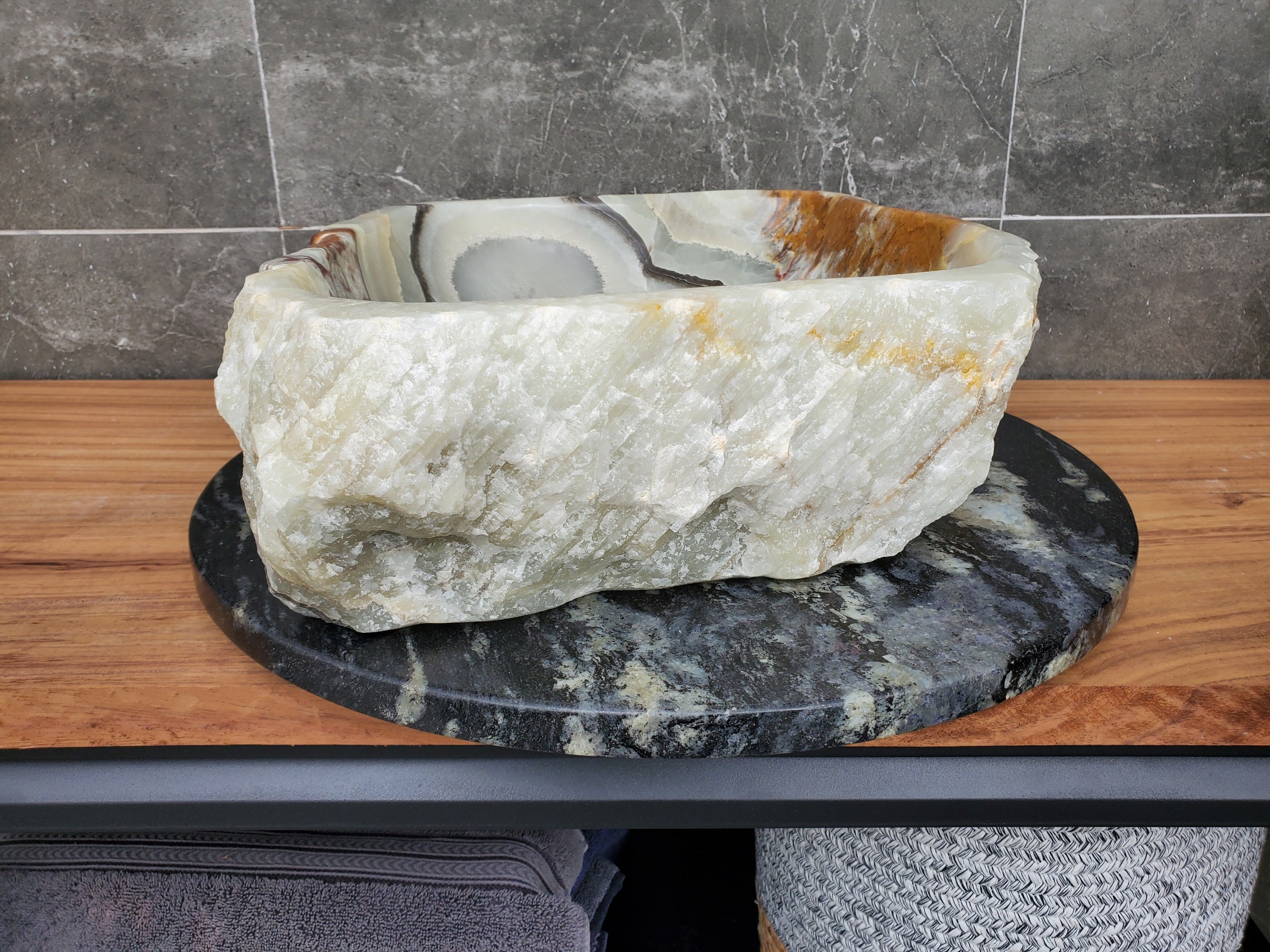 S30_29 Onyx Stone Vessel Bathroom Sink - 20.5 x 16 inch