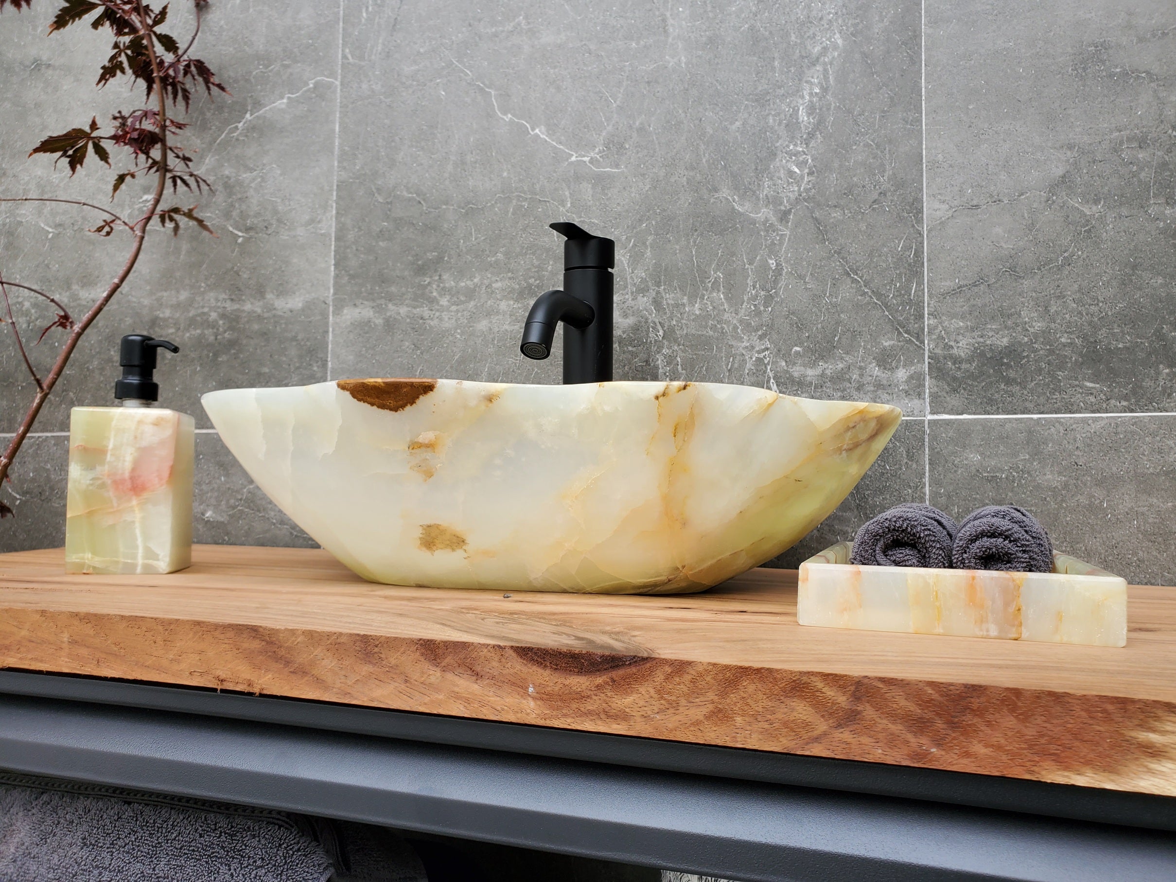 S30_16 Onyx Stone Vessel Bathroom Sink - 20 x 12 inch
