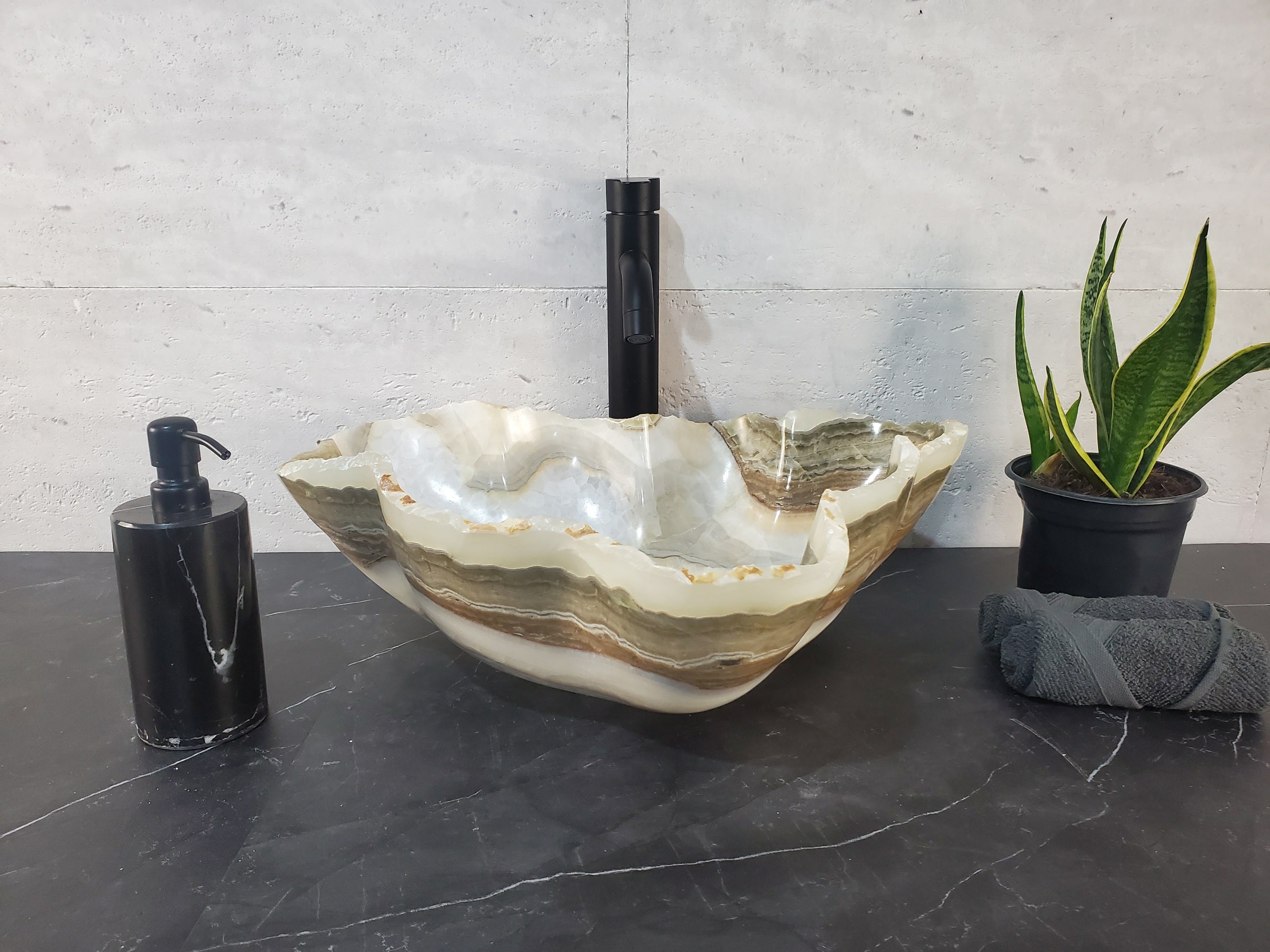 S27_19 Onyx Stone Bathroom Vessel Sink - 19.5 x 16 inch