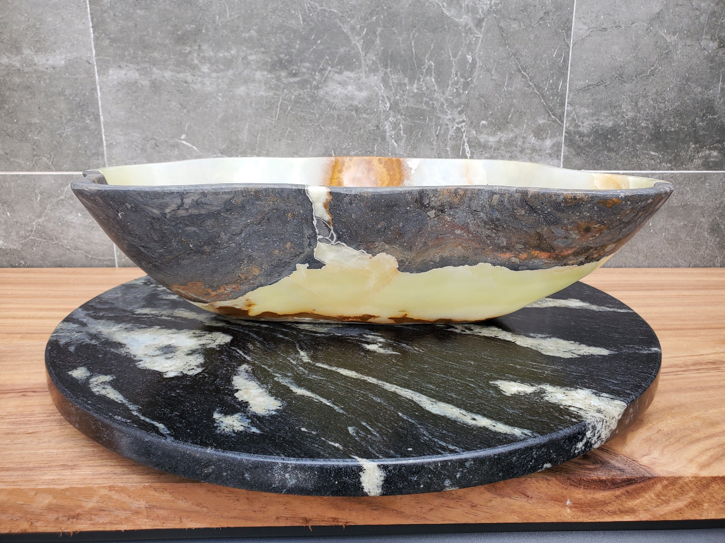 S30_17 Onyx Stone Vessel Bathroom Sink - 17 x 12 inch