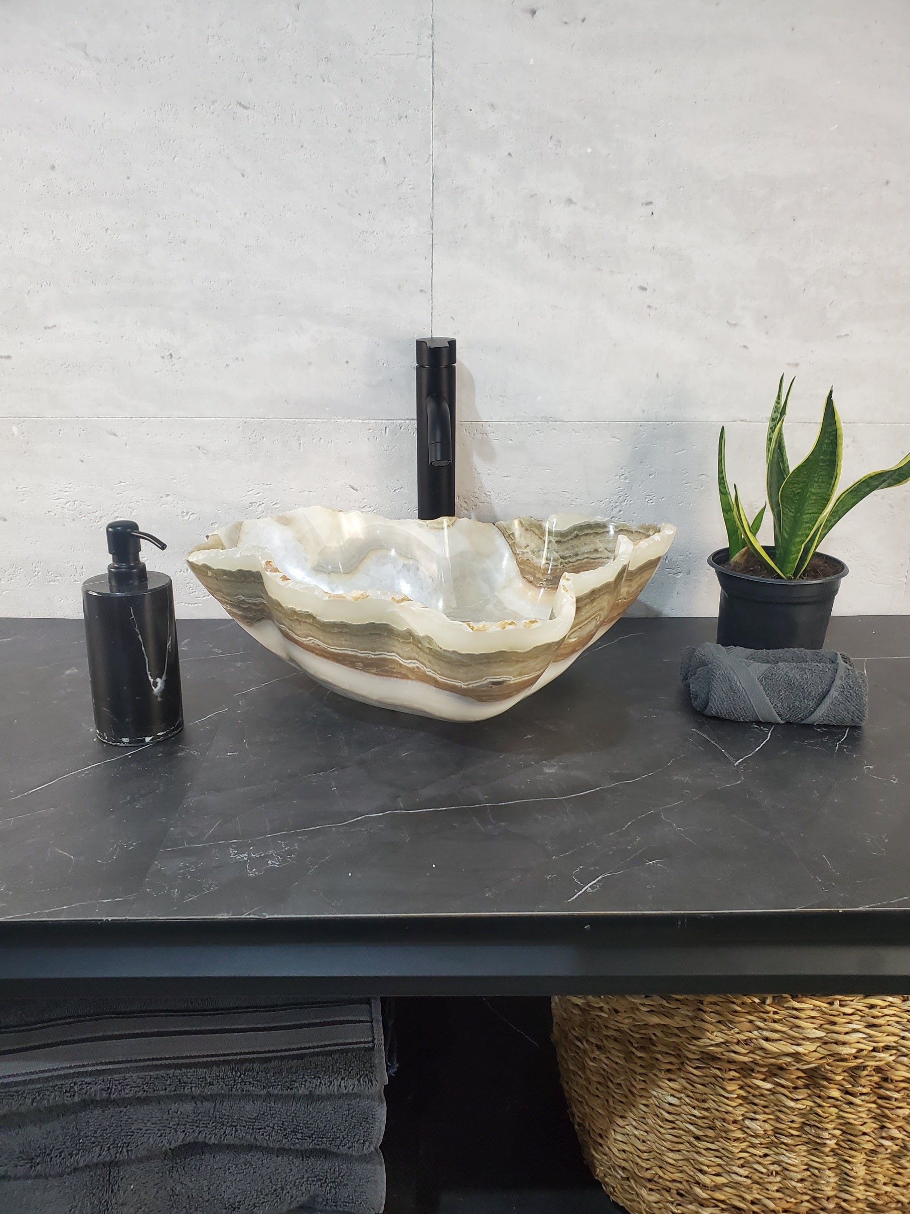 S27_19 Onyx Stone Bathroom Vessel Sink