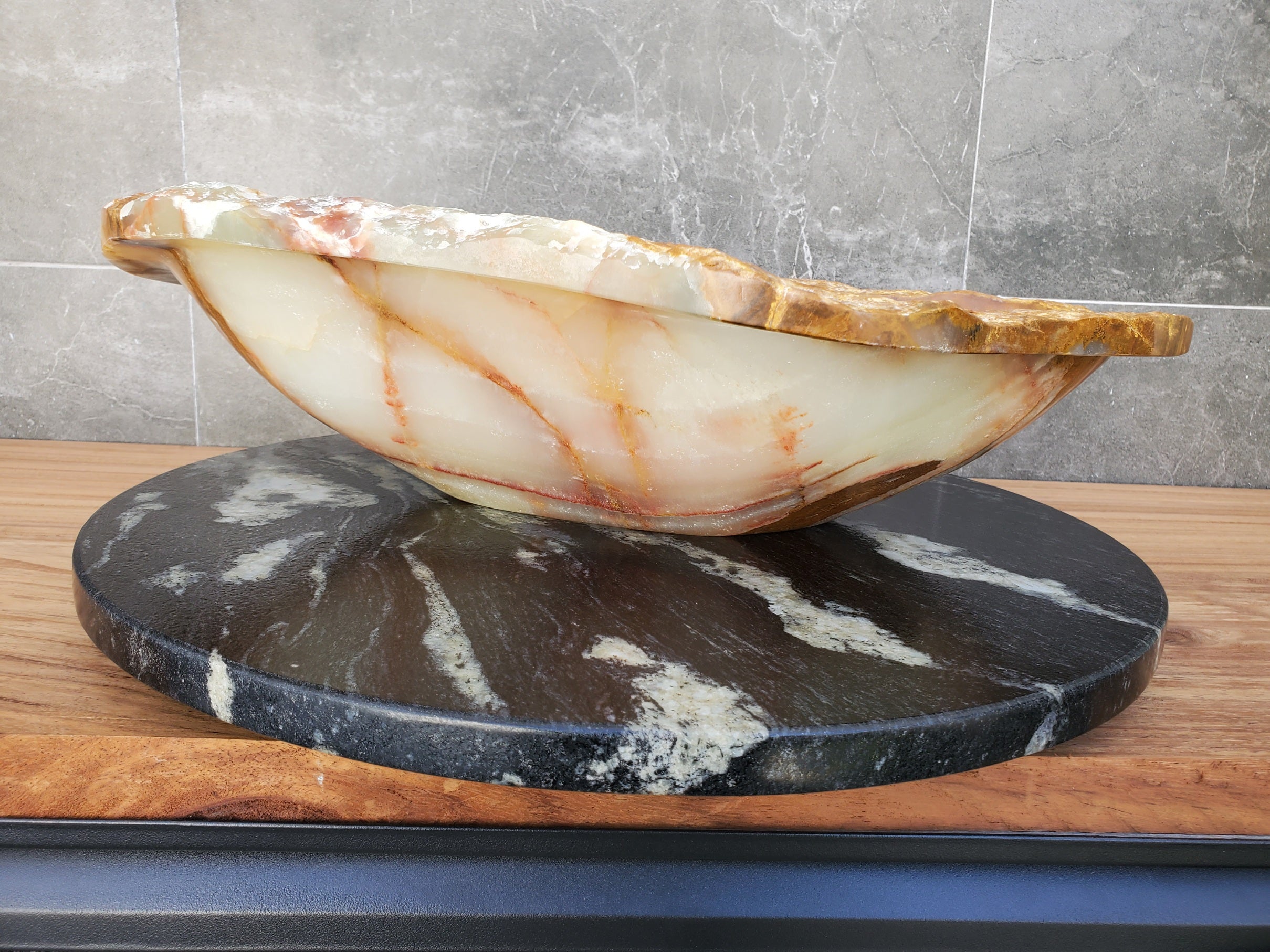 S29_16 Onyx Stone Vessel Bathroom Sink - 20.5 x 14 inch