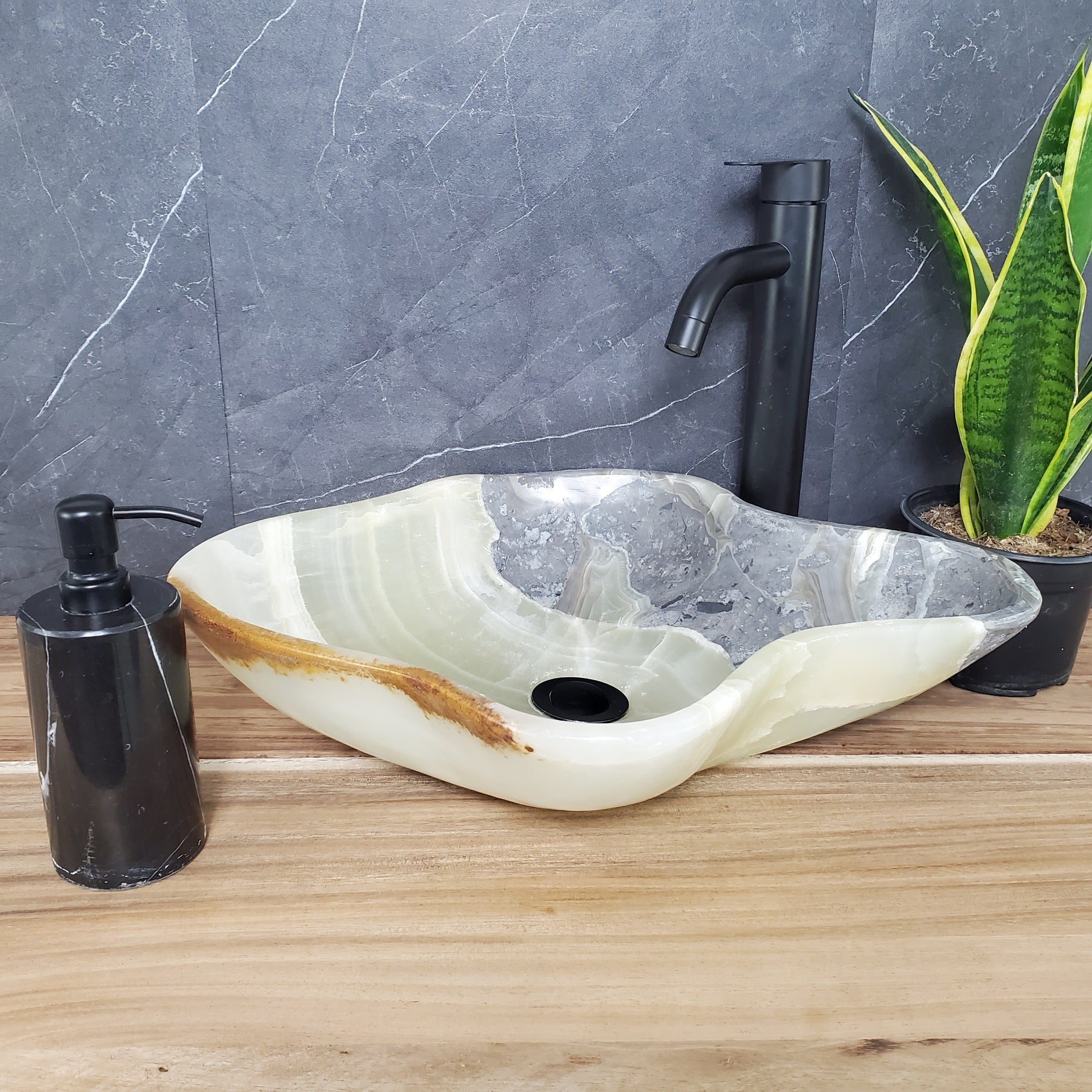 S28_07 Onyx Stone Vessel Bathroom Sink - 19.5 x 16 inch