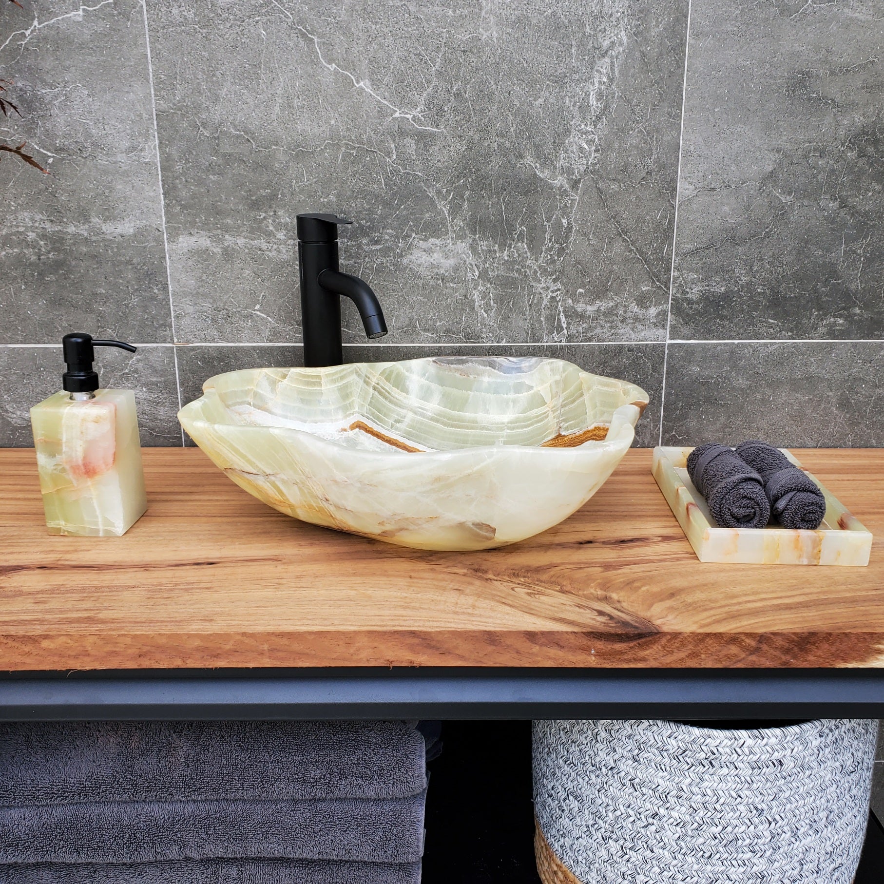 S30_14 Onyx Stone Vessel Bathroom Sink