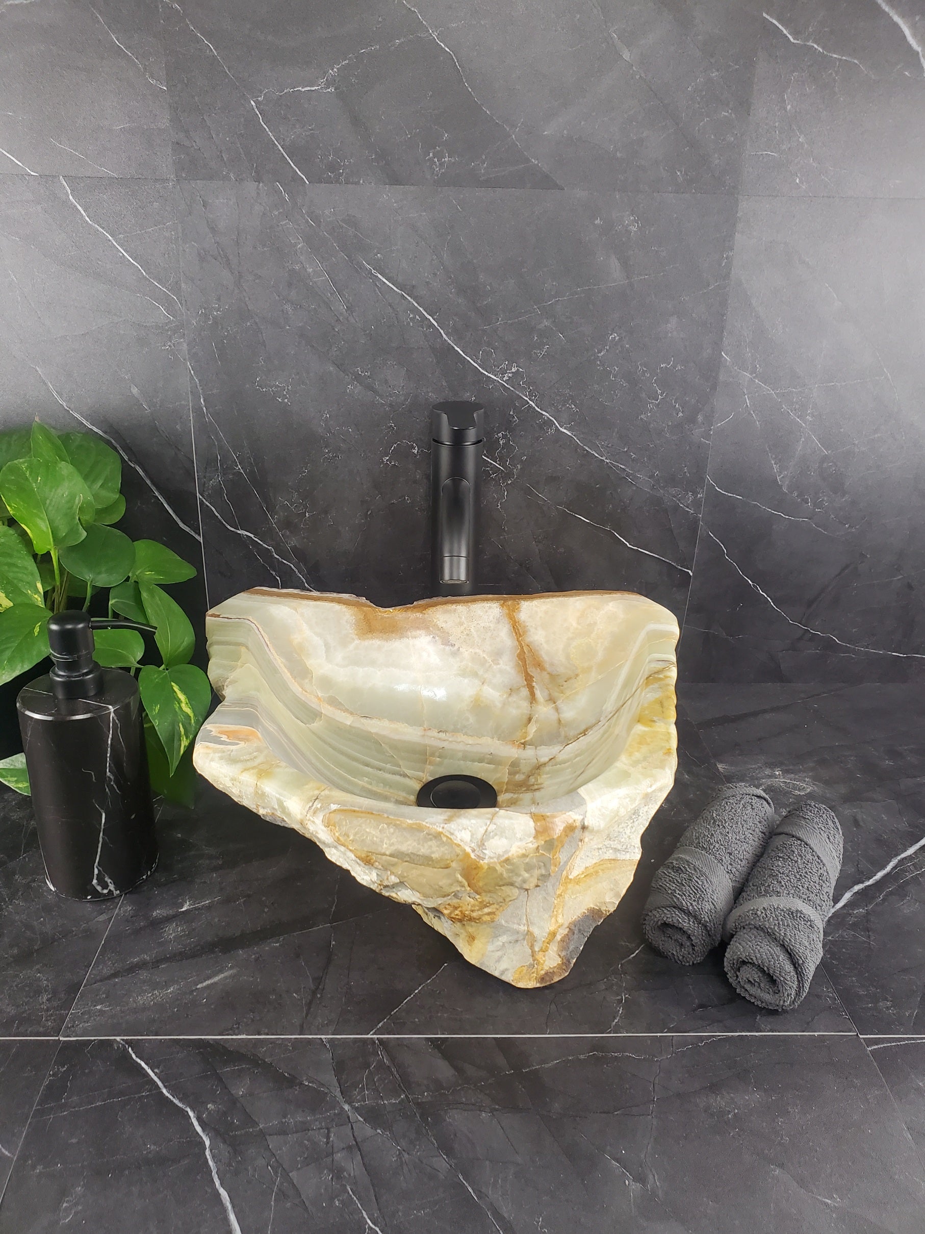S25_08 Green Onyx Stone Vessel Bathroom Sink