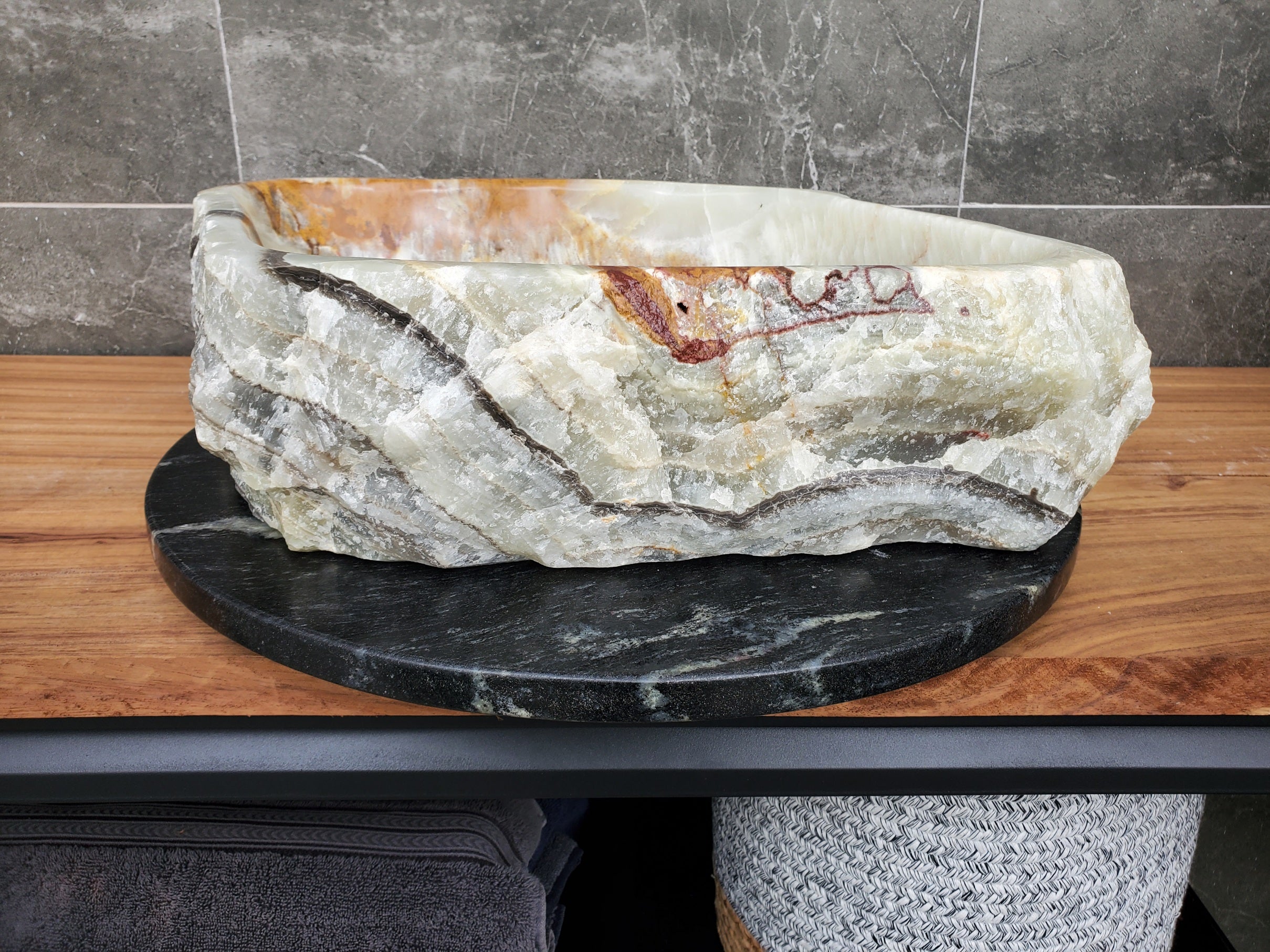 S30_29 Onyx Stone Vessel Bathroom Sink - 20.5 x 16 inch