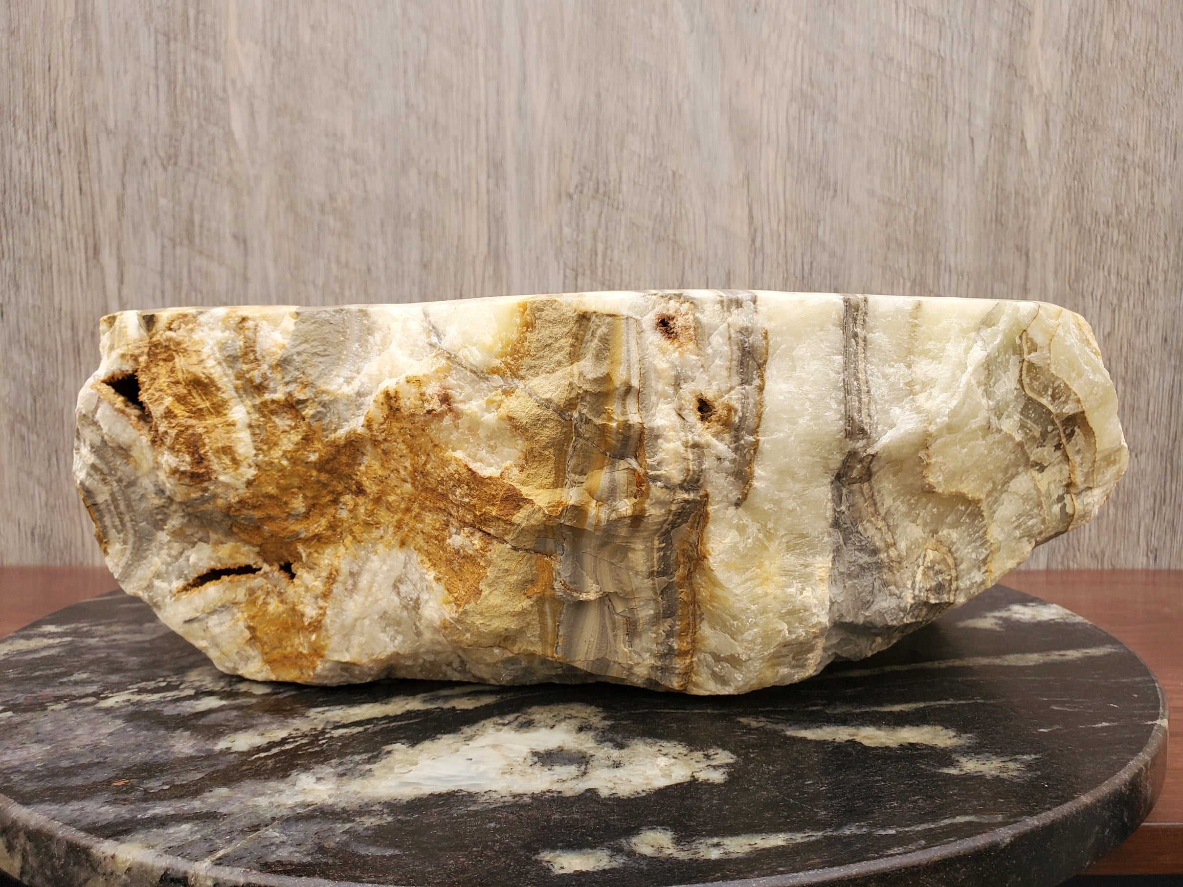S23_19 Green and Brown Onyx Stone Vessel Bathroom Sink - 15 x 13 inch