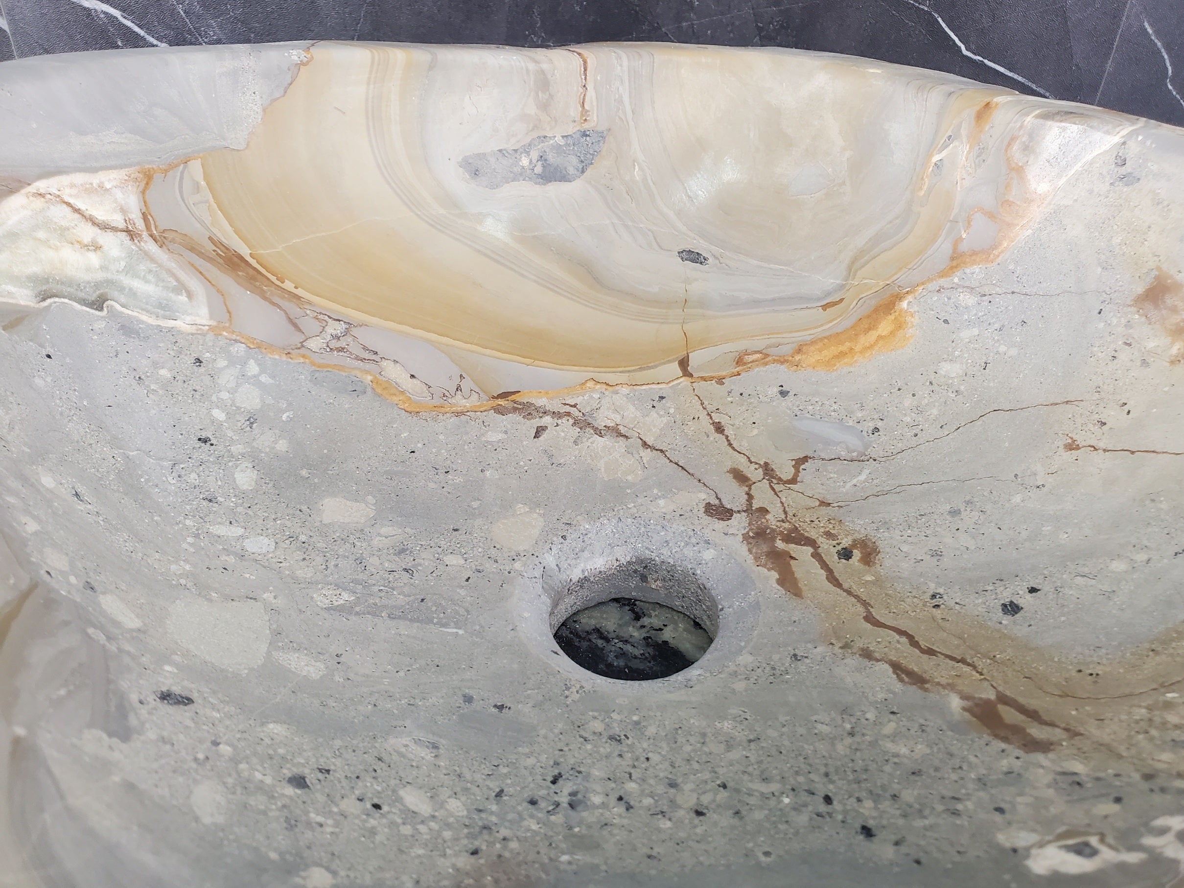 S25_10 Green Onyx Stone Vessel Bathroom Sink - 16 x 14 inch