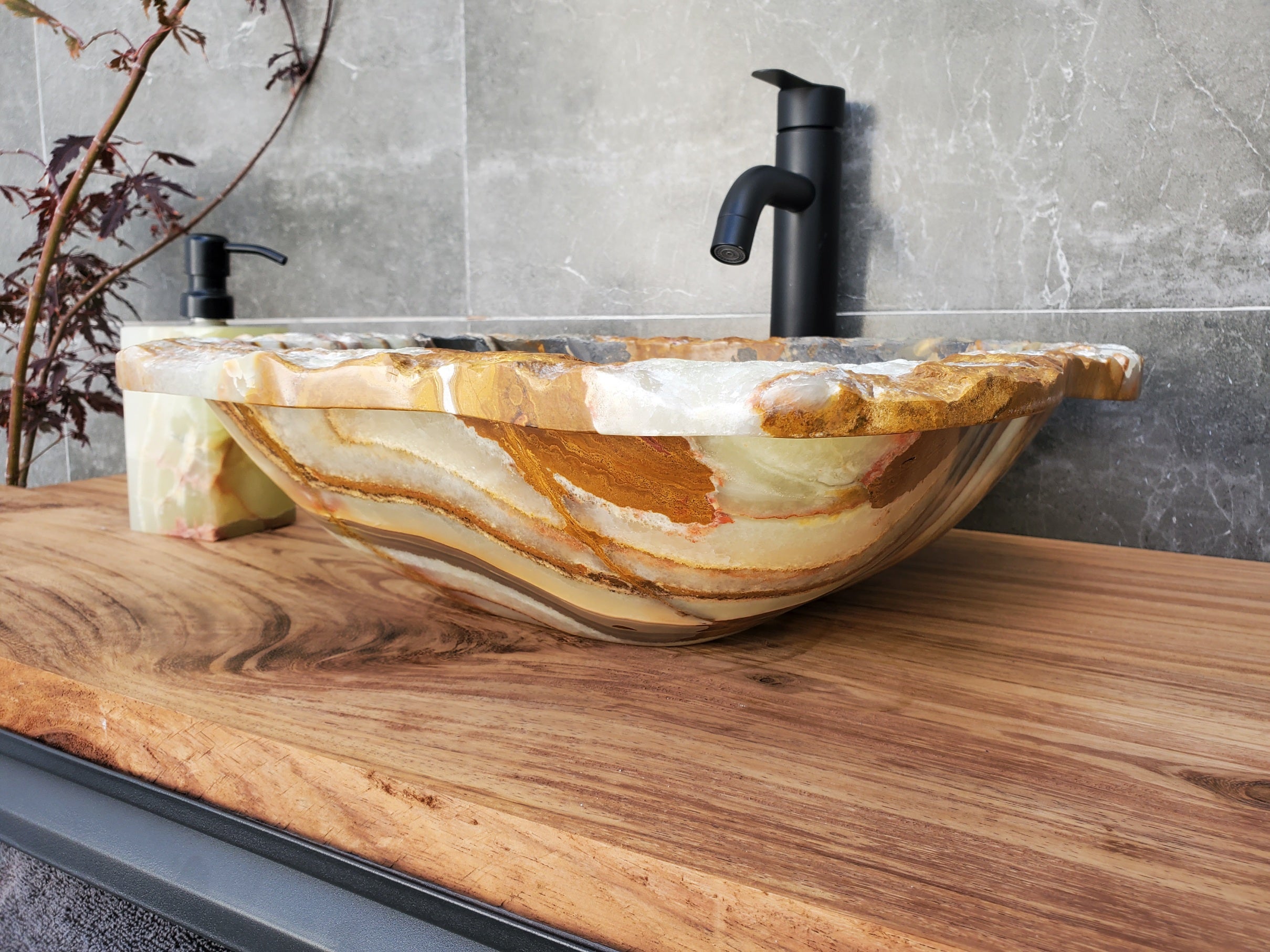 S29_15 Onyx Stone Vessel Bathroom Sink - 16 x 15.5 inch