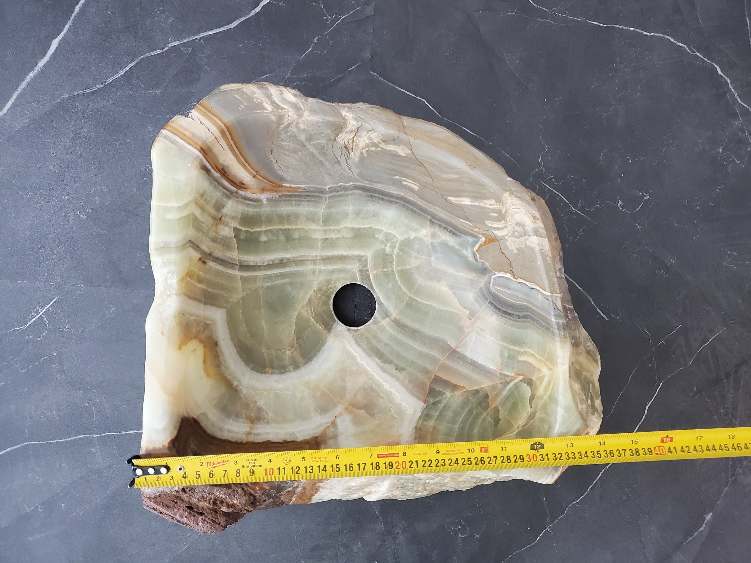 S25_13 Green Onyx Stone Vessel Bathroom Sink - 14 x 13.5 inch