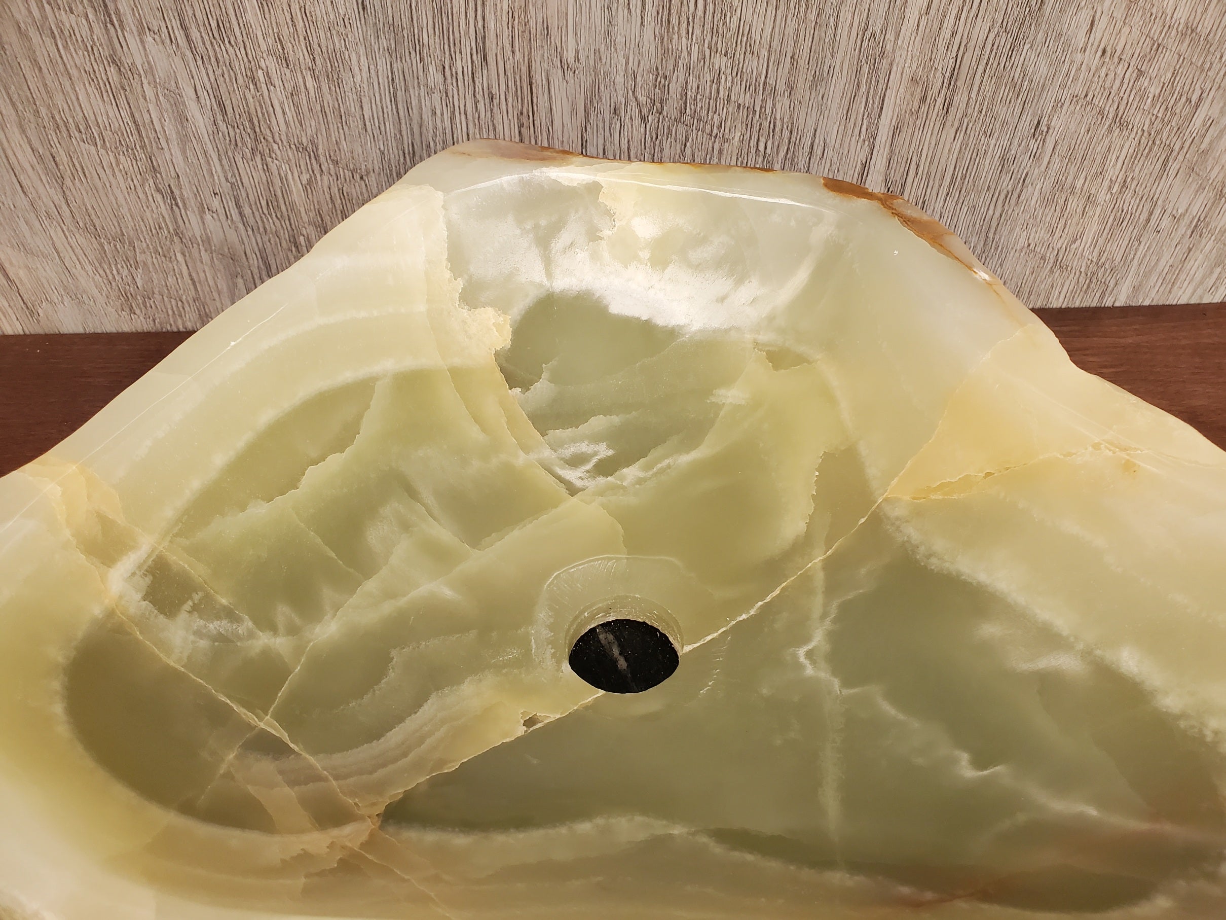 S23_20 Green and Brown Onyx Stone Vessel Bathroom Sink - 21 x 14 inch