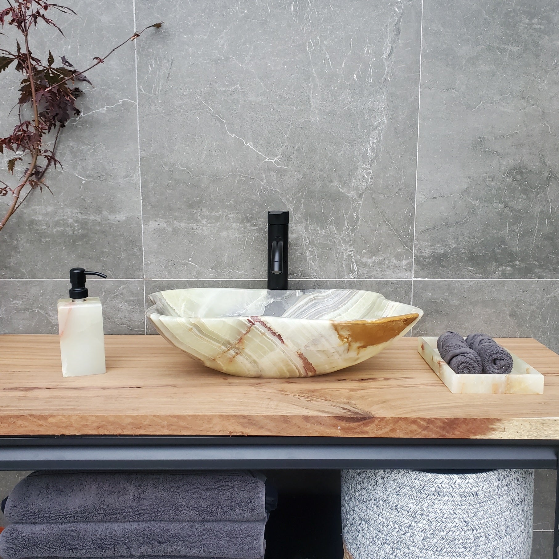 S30_03 Onyx Stone Vessel Bathroom Sink - 19 x 13.5 inch