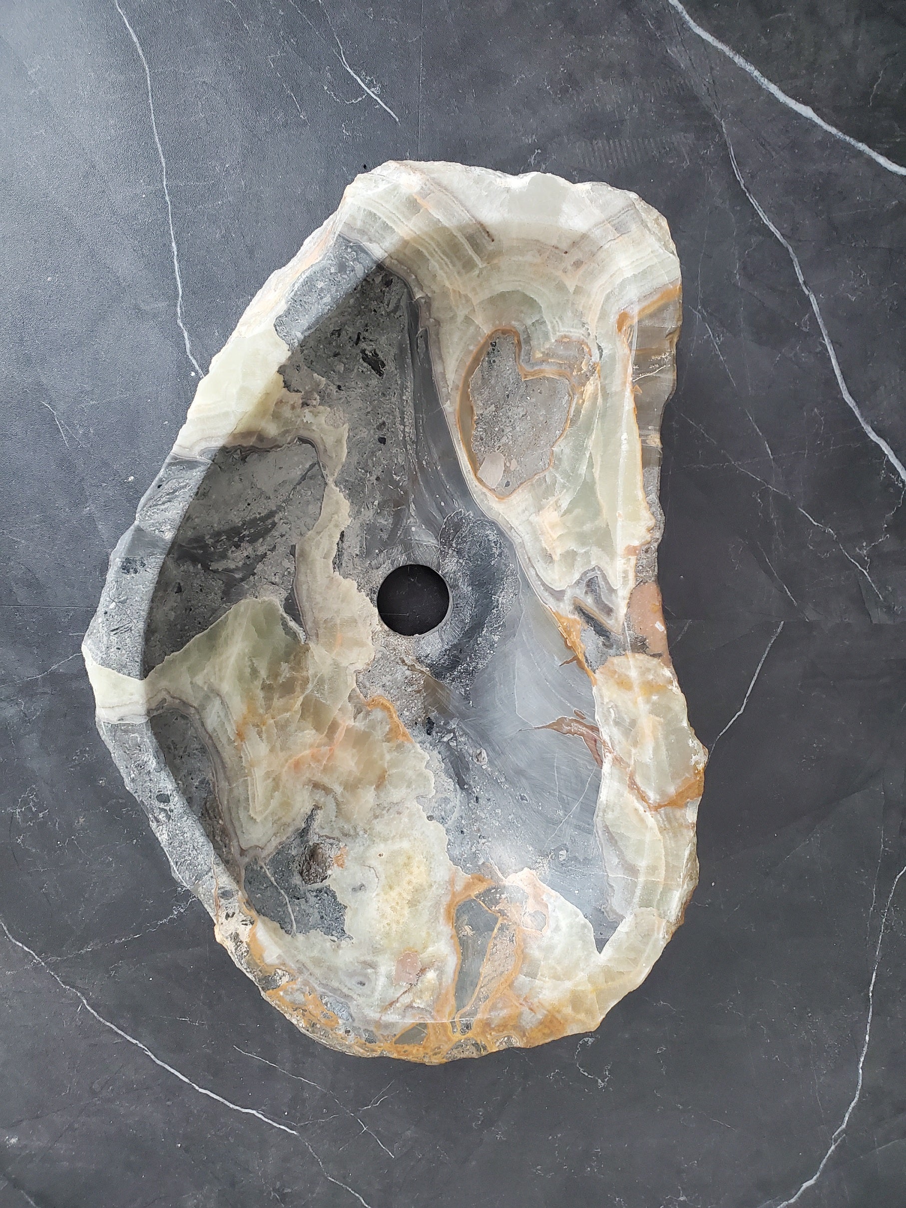 S25_19 Onyx Stone Vessel Bathroom Sink - 17 x 11 inch