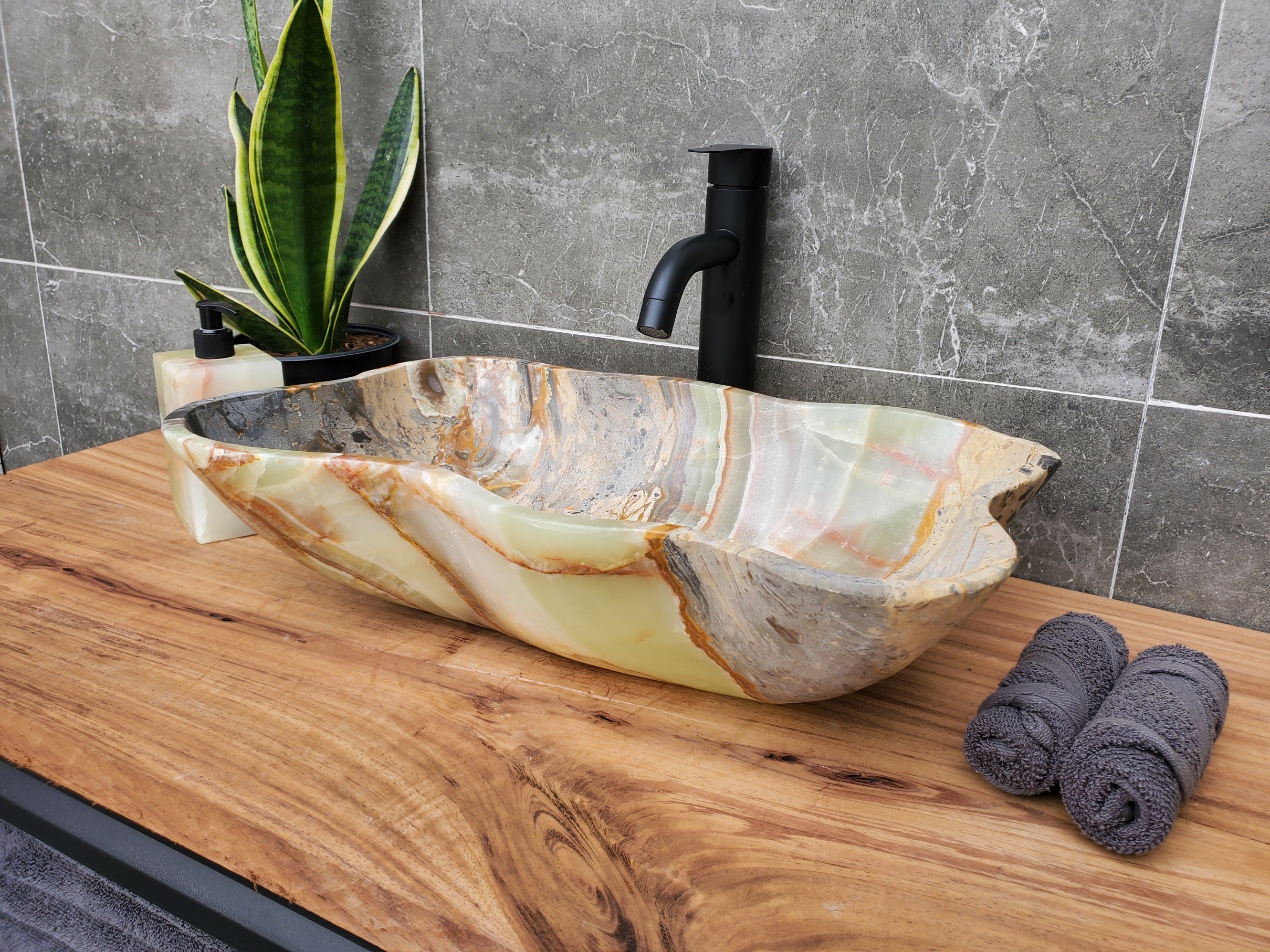 S30_31 Onyx Stone Vessel Bathroom Sink - 18.5 x 12 inch