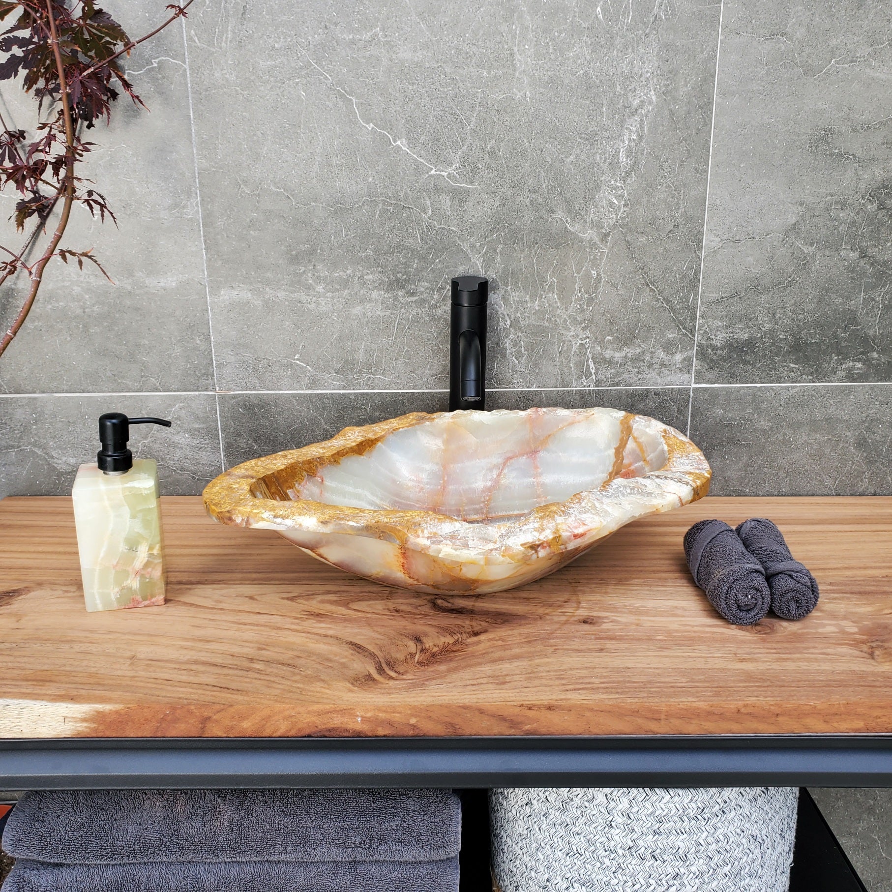 S29_16 Onyx Stone Vessel Bathroom Sink - 20.5 x 14 inch