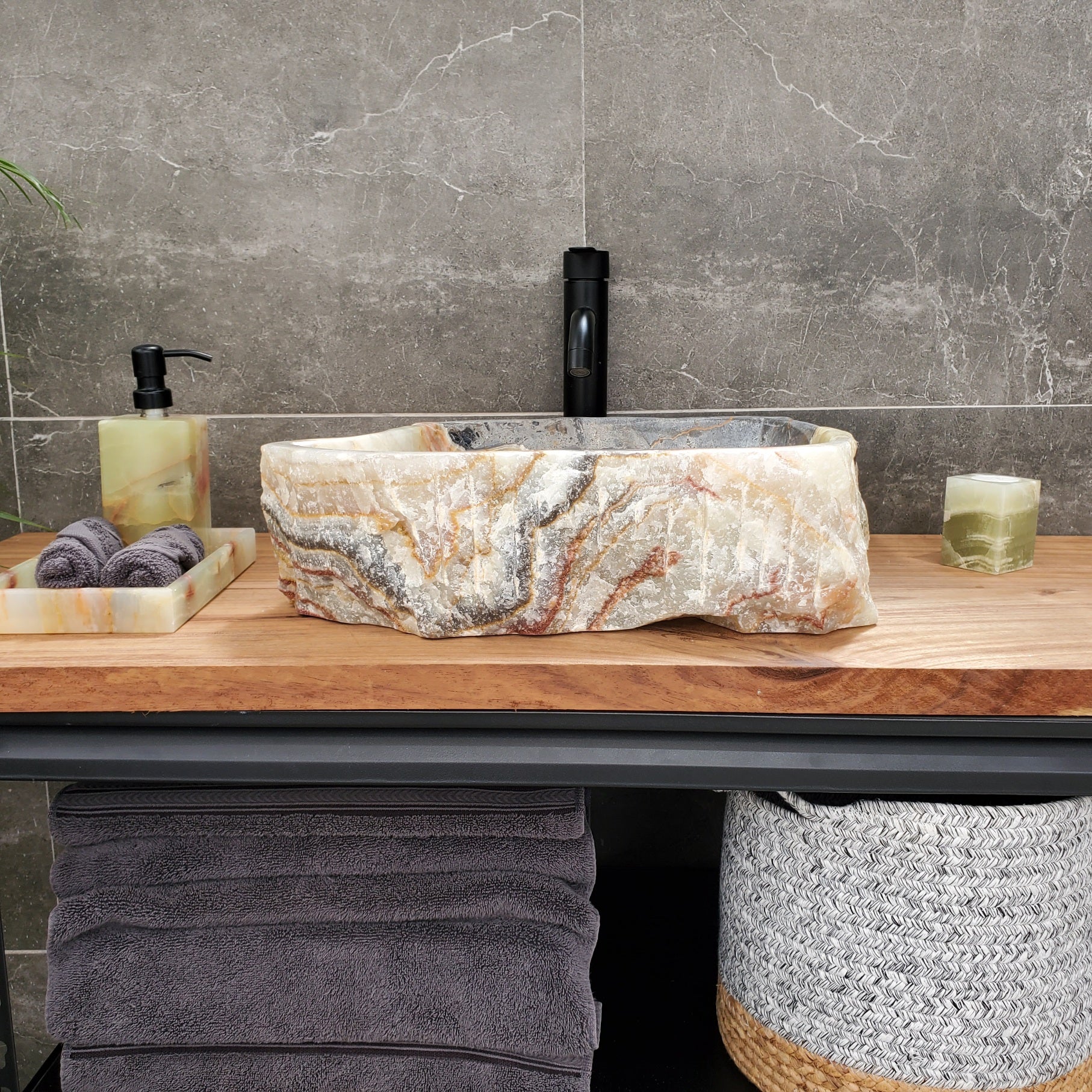 S30_35 Onyx Stone Vessel Bathroom Sink