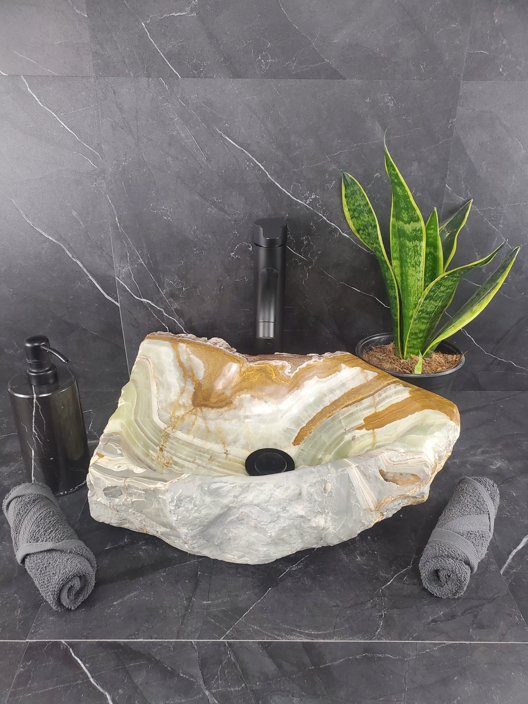 S25_09 Green Onyx Stone Vessel Bathroom Sink