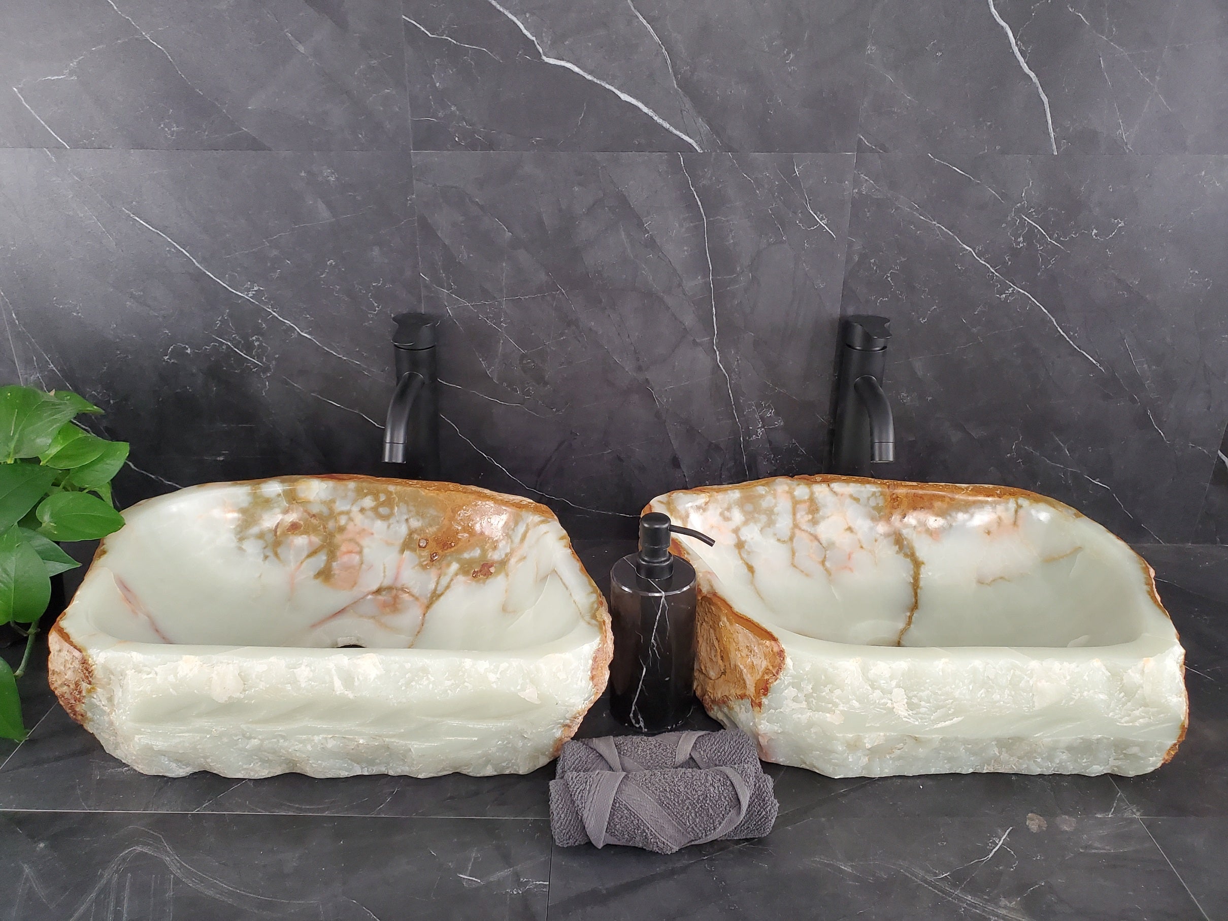 SET1016 Onyx Stone Vessel Bathroom Sink (Set of Two)