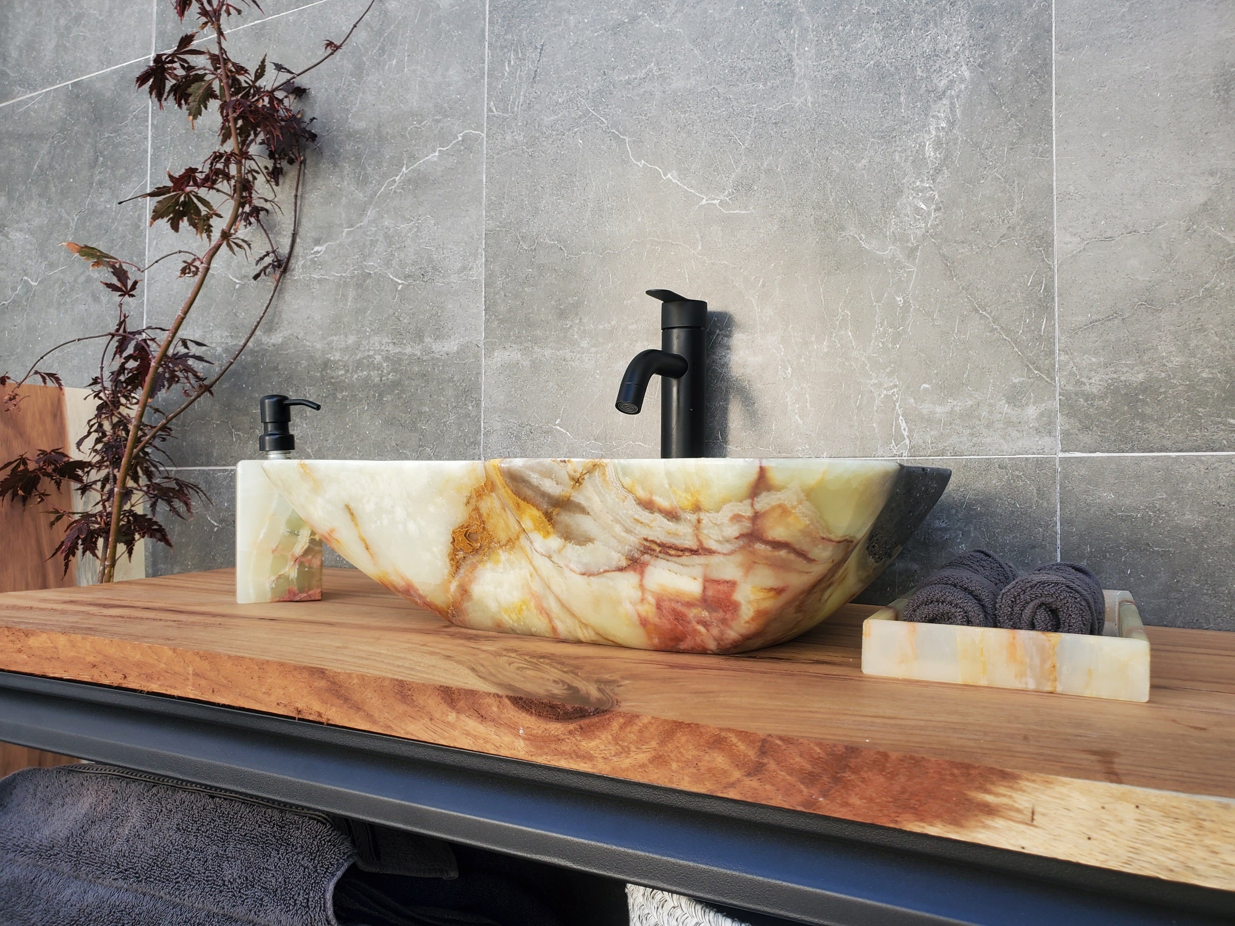 S30_18 Onyx Stone Vessel Bathroom Sink - 19 x 14 inch