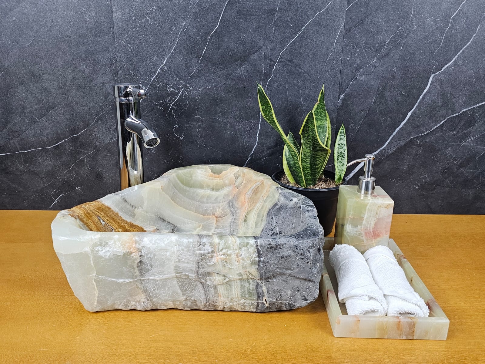 S26_12 Onyx Stone Vessel Bathroom Sink - 17.5 x 14.5 inch