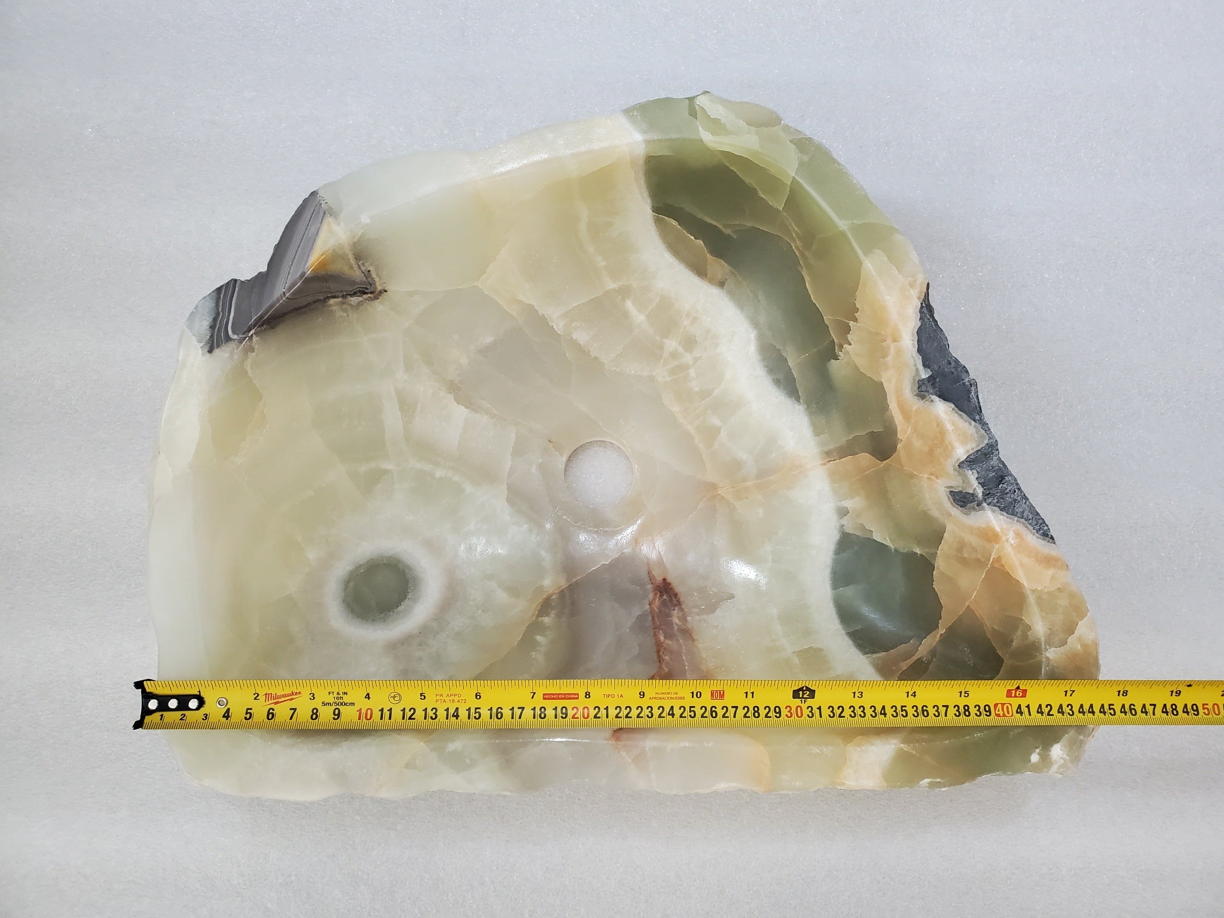 S24_13 Green Onyx Stone Vessel Bathroom Sink - 17.5 x 13.5 inch