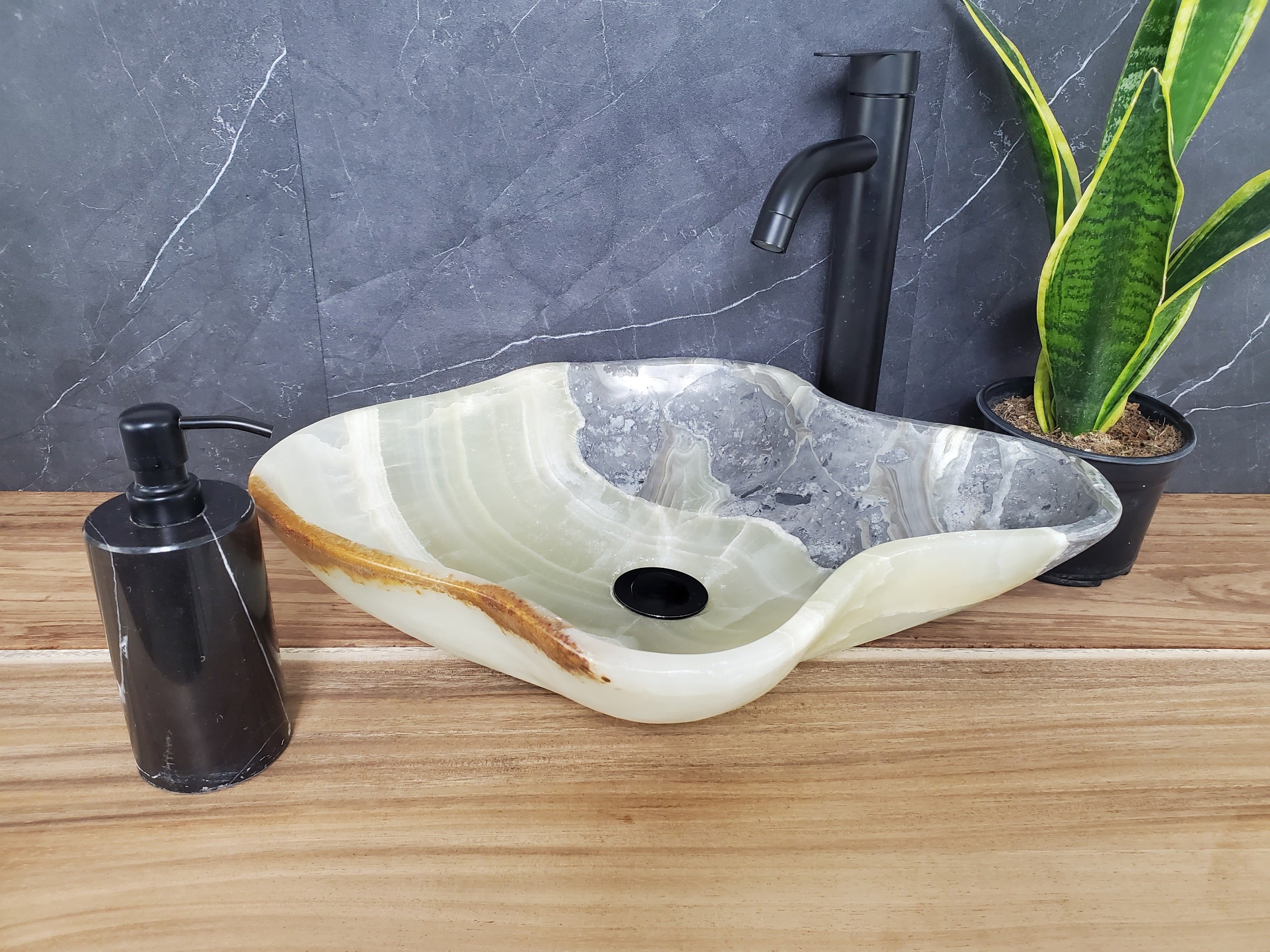S28_08 Onyx Stone Vessel Bathroom Sink - 19 x 15.5 inch