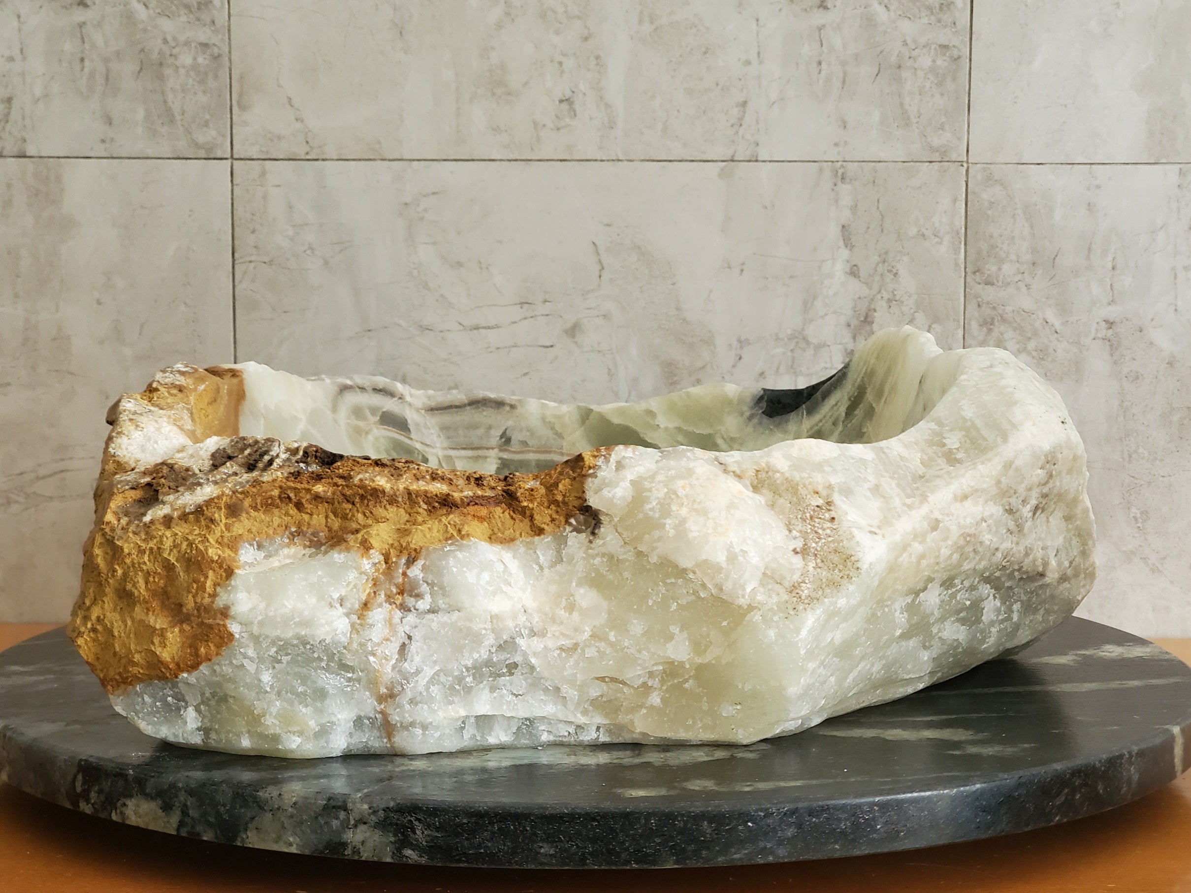 S23_25 Onyx Stone Vessel Bathroom Sink - 15 x 14 inch