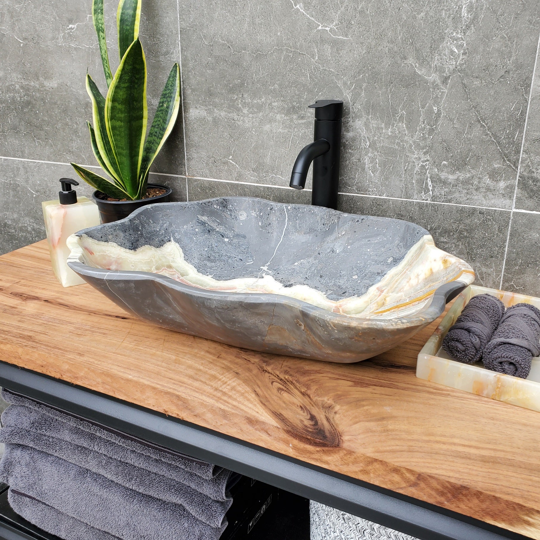 S30_33 Onyx Stone Vessel Bathroom Sink