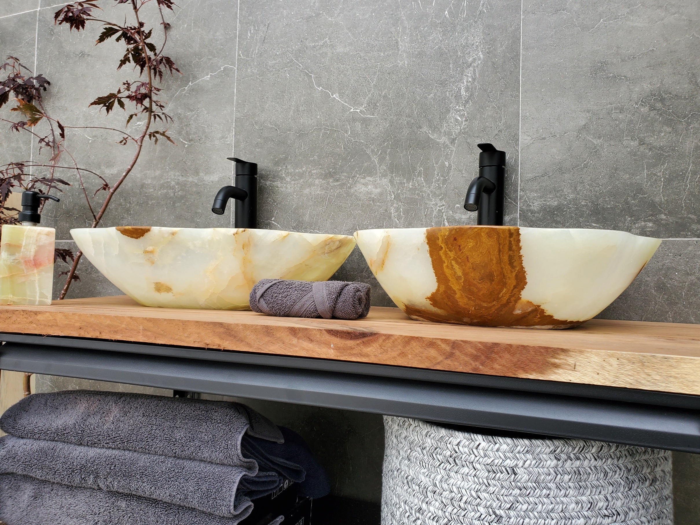 SET1059 Onyx Stone Vessel Bathroom Sink (Set of Two)