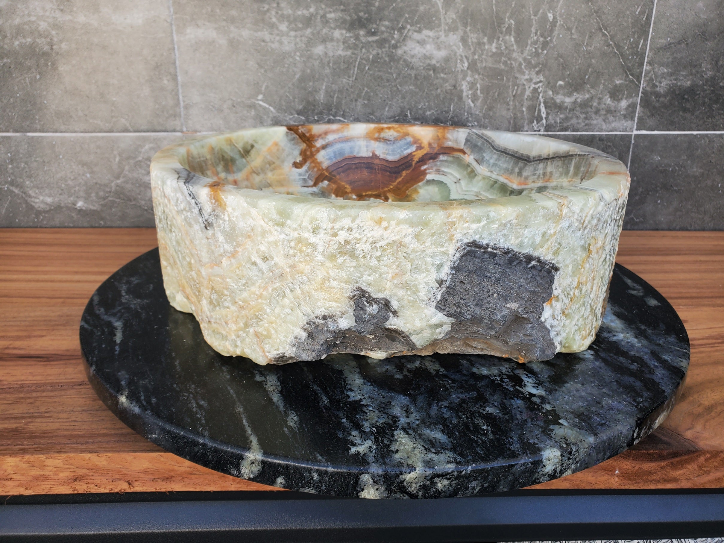 S29_28 Onyx Stone Vessel Bathroom Sink - 15 x 15 inch