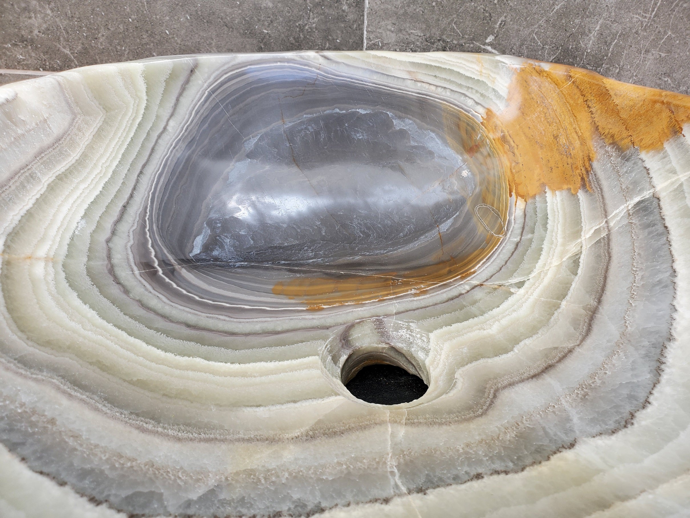 S30_34 Onyx Stone Vessel Bathroom Sink - 17.5 x 16.5 inch
