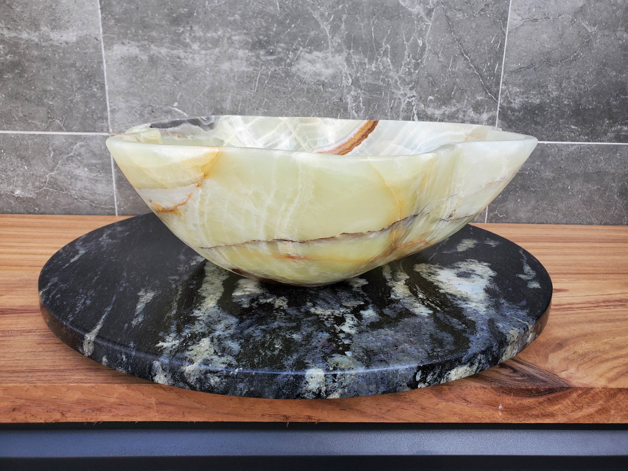 S30_14 Onyx Stone Vessel Bathroom Sink - 17.5 x 16 inch