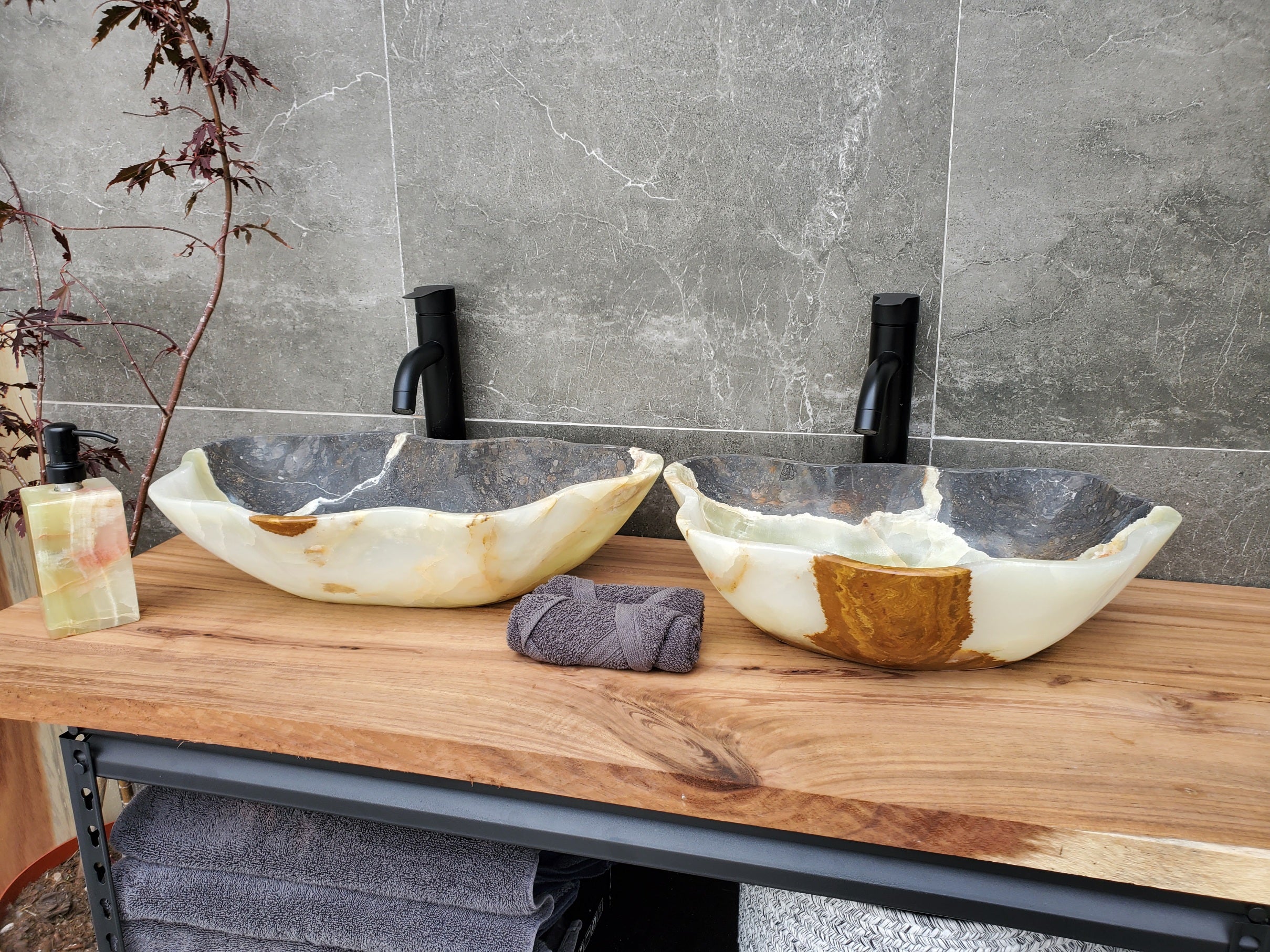 SET1059 Onyx Stone Vessel Bathroom Sink (Set of Two)