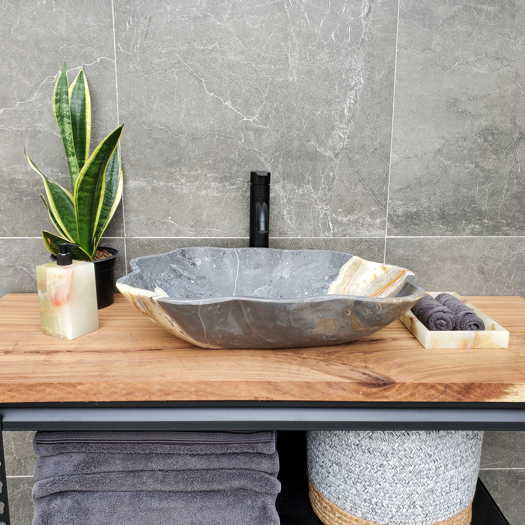 S30_33 Onyx Stone Vessel Bathroom Sink