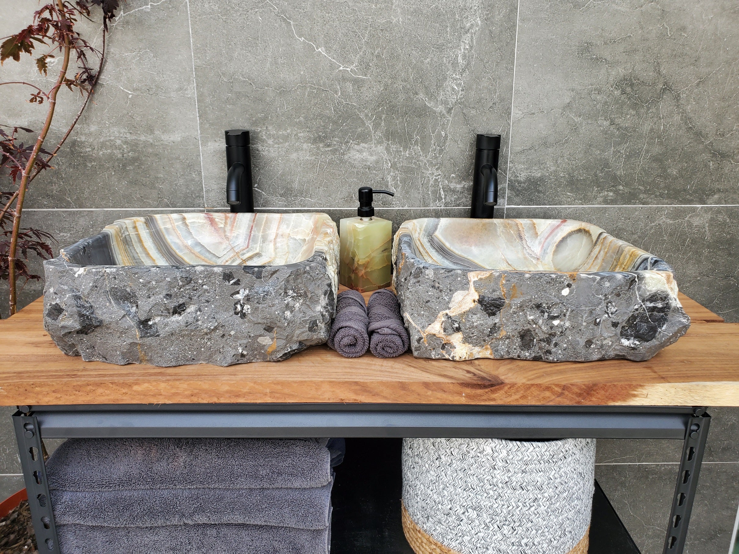 SET1060 Onyx Stone Vessel Bathroom Sink (Set of Two)