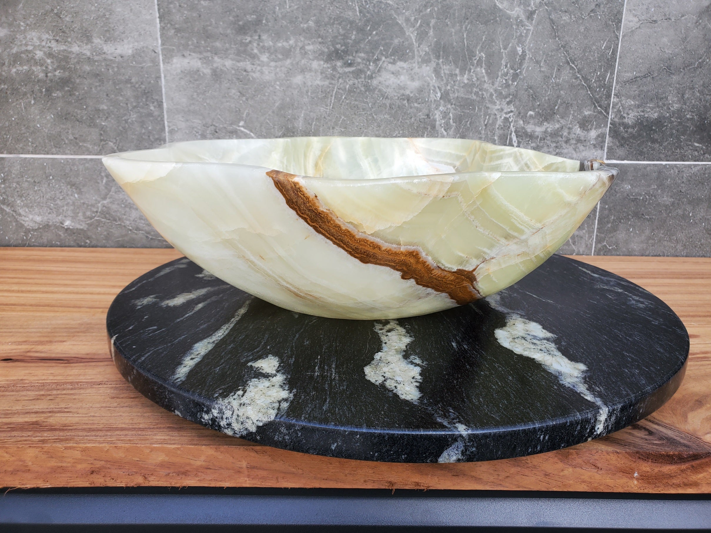 S30_14 Onyx Stone Vessel Bathroom Sink - 17.5 x 16 inch