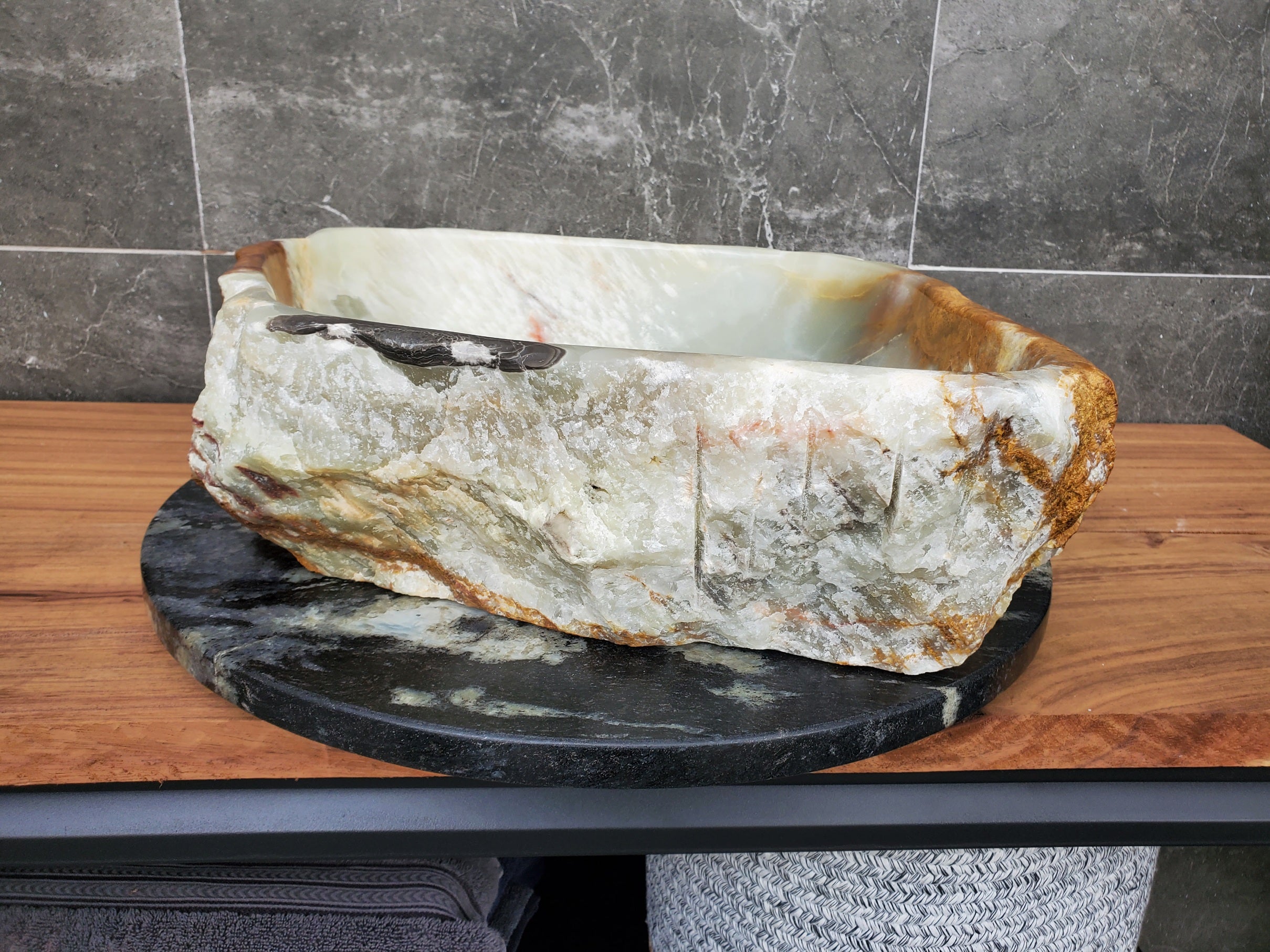S30_28 Onyx Stone Vessel Bathroom Sink - 21 x 17 inch