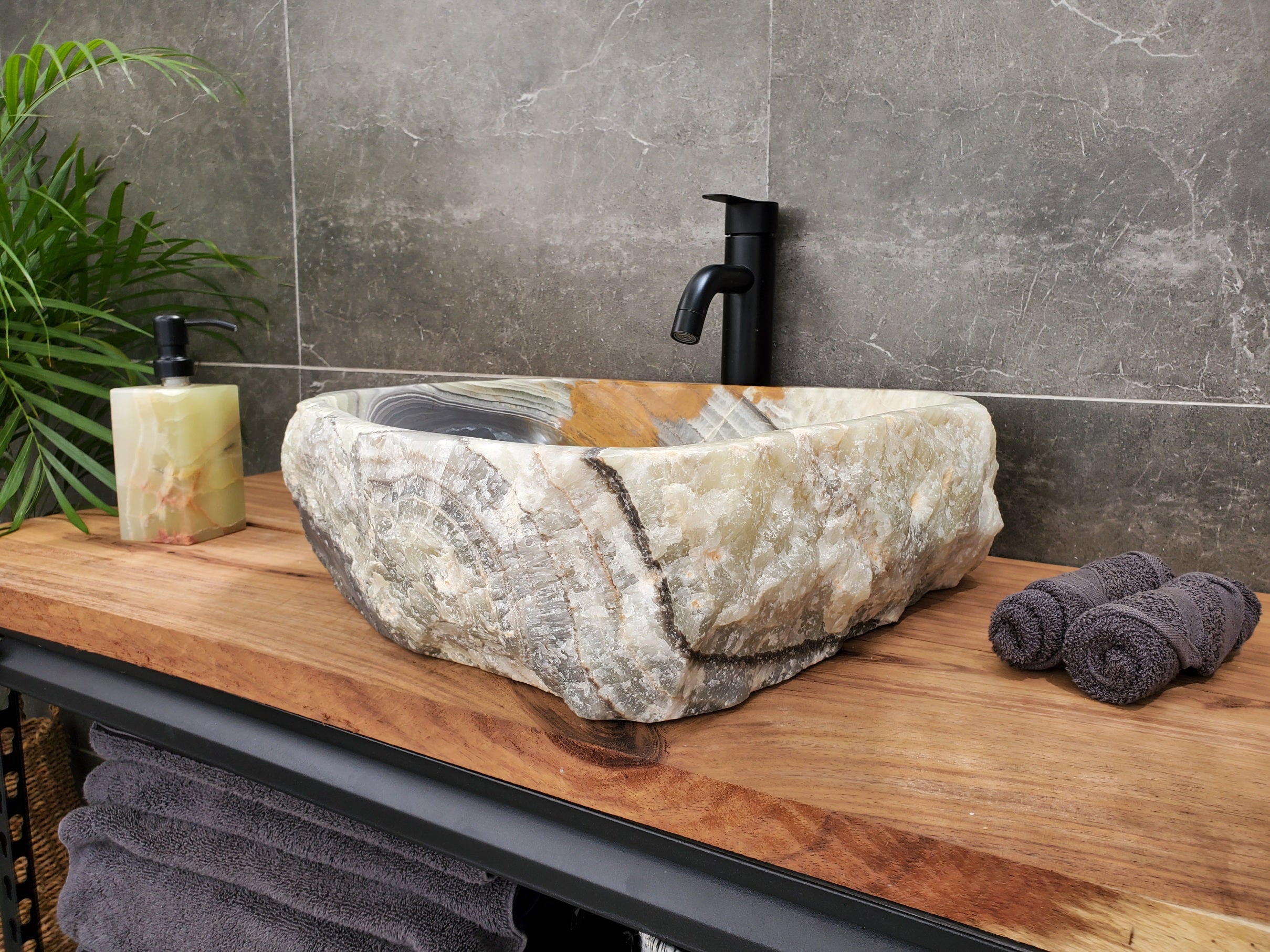 S30_34 Onyx Stone Vessel Bathroom Sink