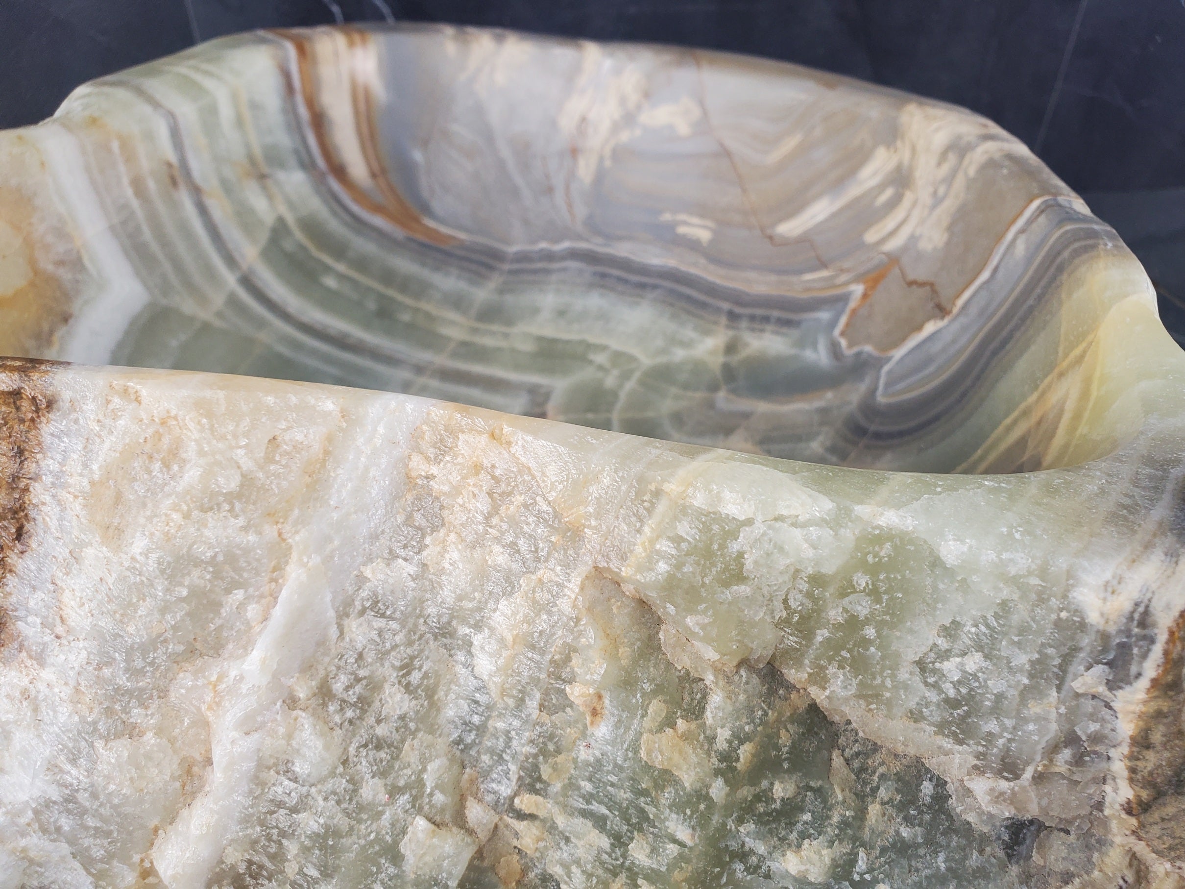 S25_13 Green Onyx Stone Vessel Bathroom Sink