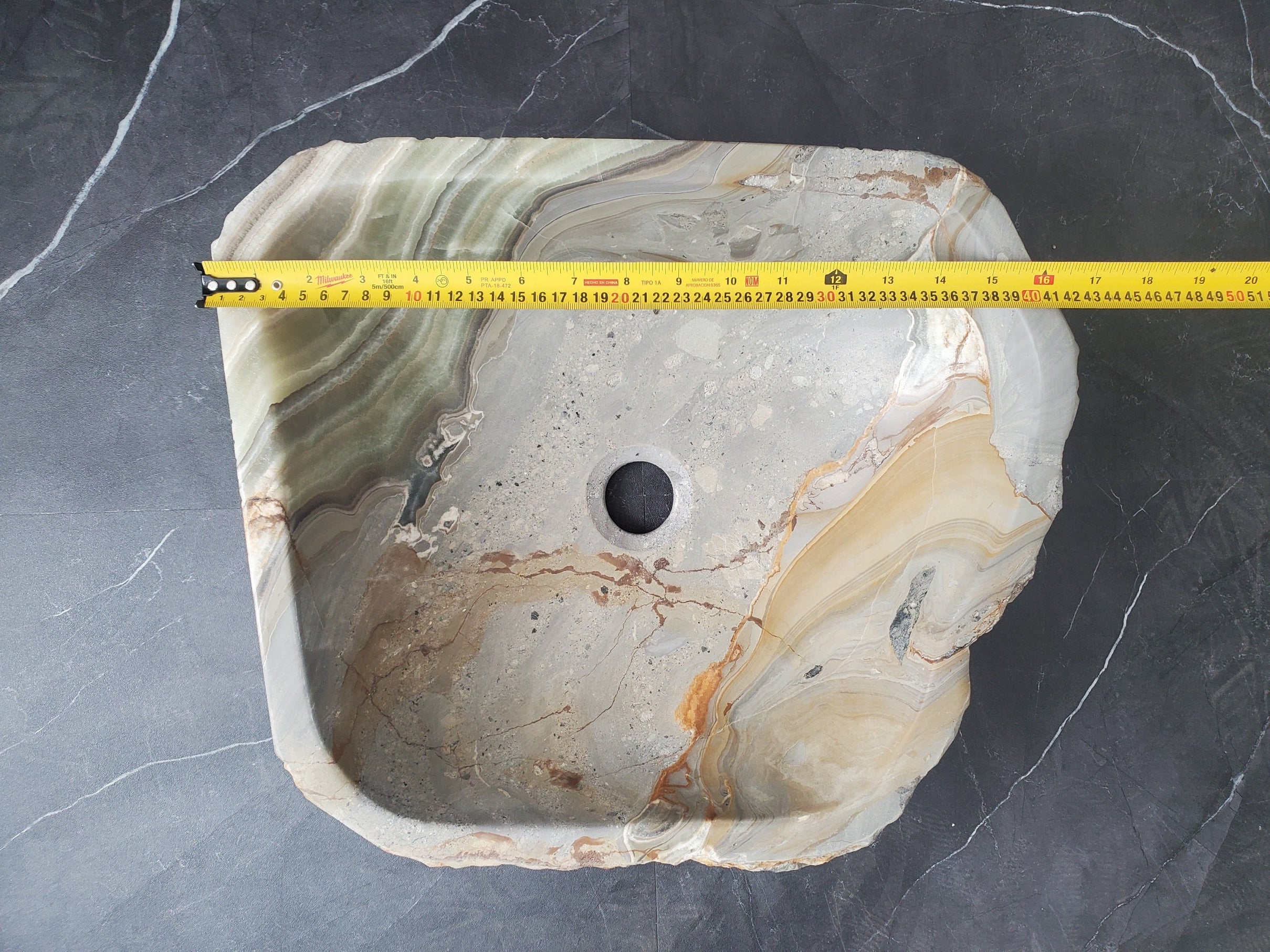 S25_10 Green Onyx Stone Vessel Bathroom Sink - 16 x 14 inch