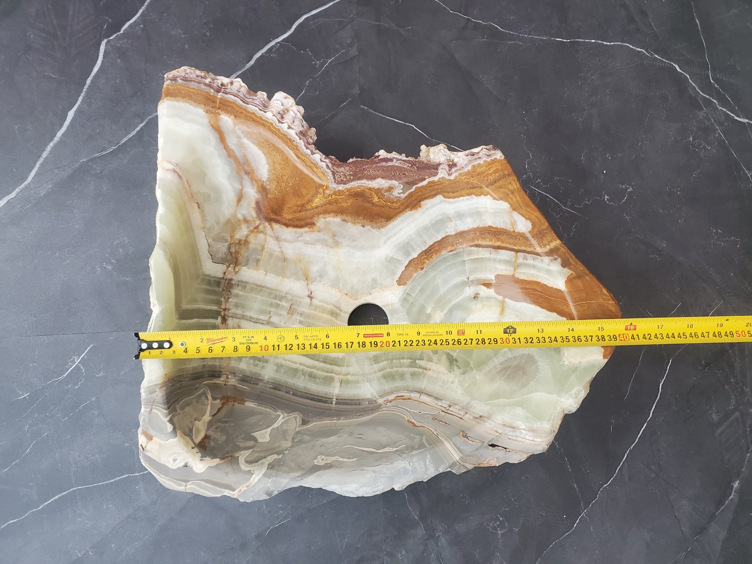 S25_09 Green Onyx Stone Vessel Bathroom Sink - 15.5 x 14 inch