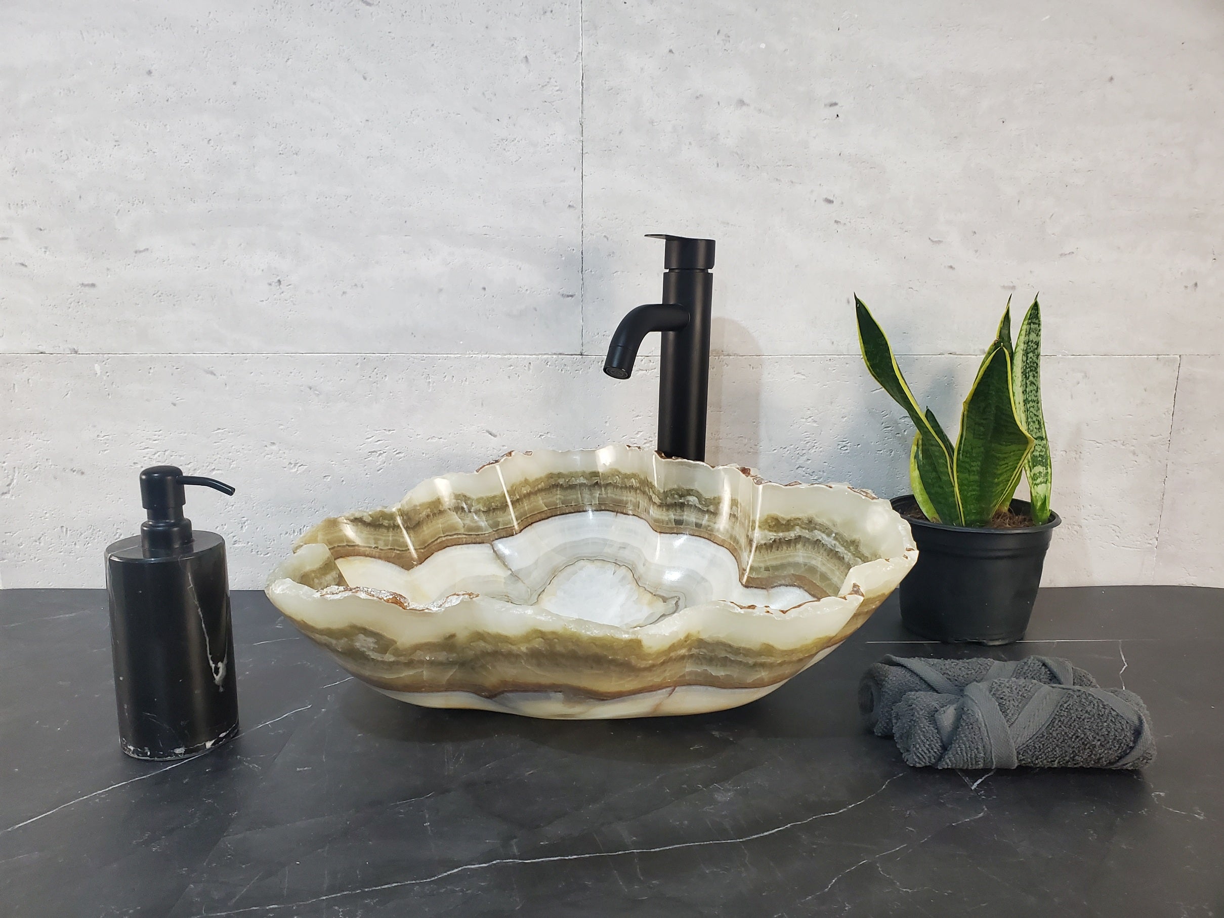 SET1036 Onyx Stone Master Bath Set of 2 (Two) Vessel Sinks