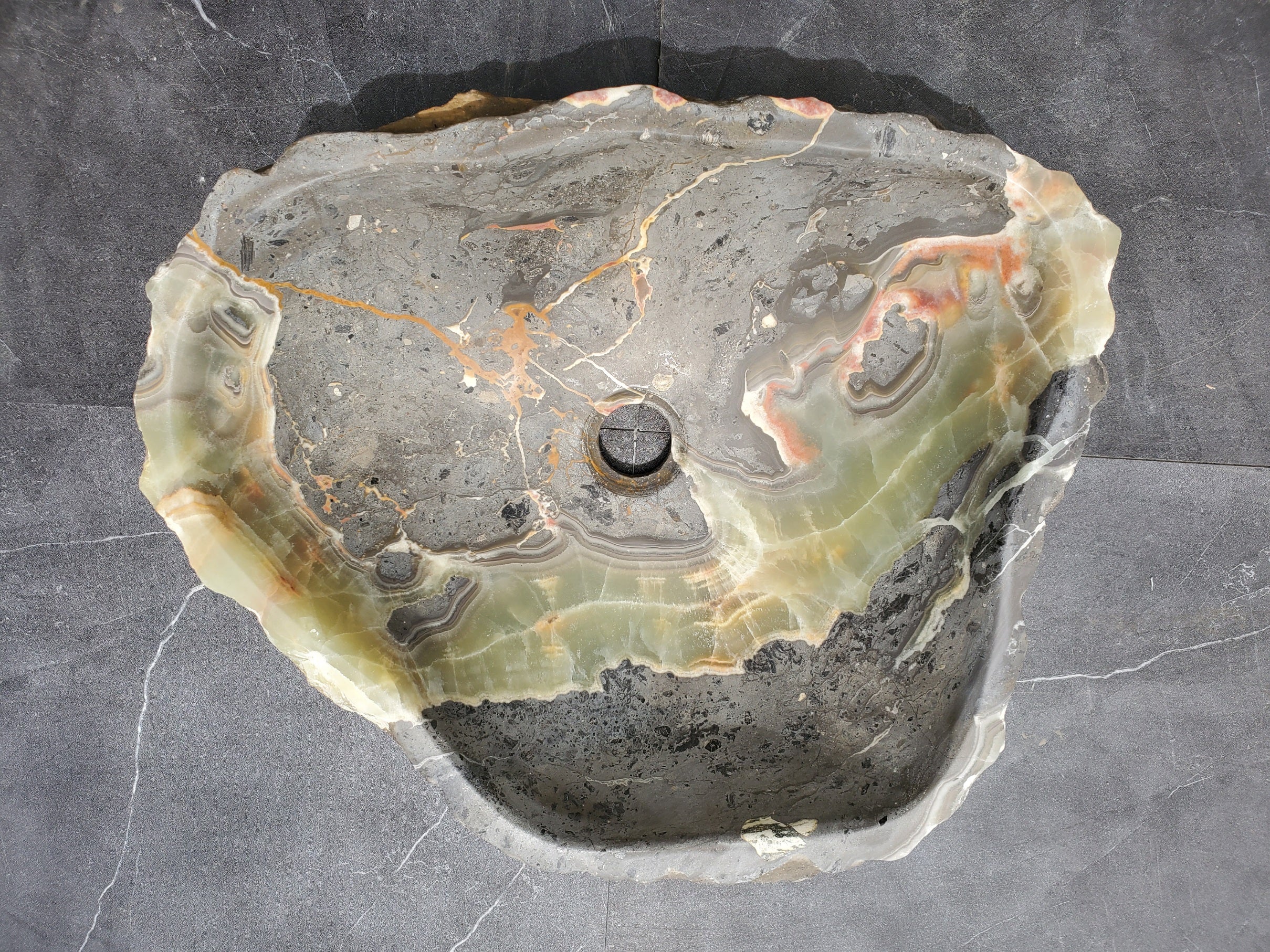 S30_38 Onyx Stone Vessel Bathroom Sink - 17 x 14.5 inch
