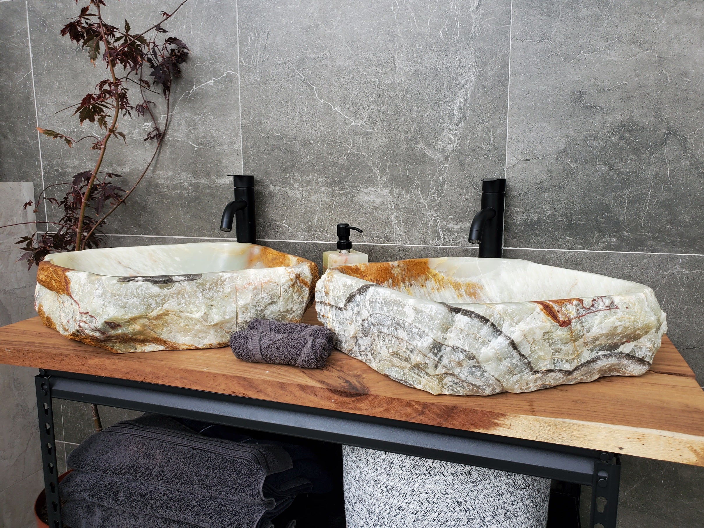 SET1061 Onyx Stone Vessel Bathroom Sink (Set of Two)