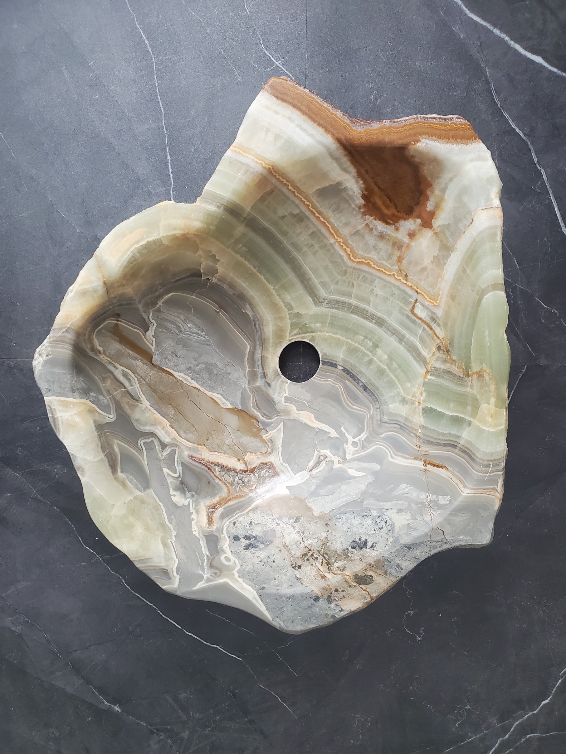 S25_11 Green Onyx Stone Vessel Bathroom Sink